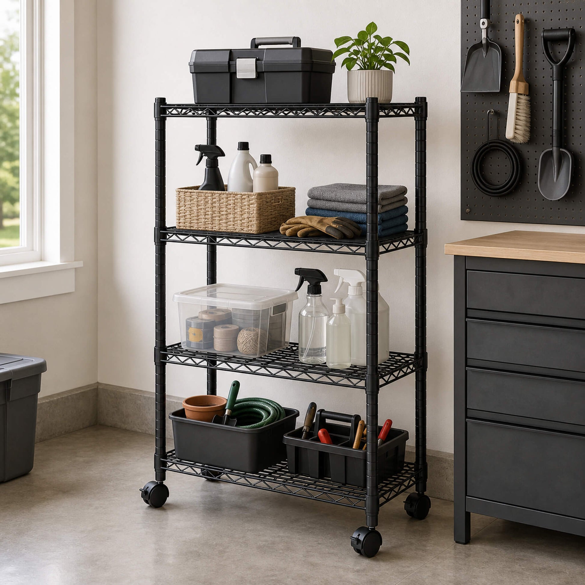 Heavy Duty Rolling Wire Storage Shelves for Kitchen/Pantry/Basement