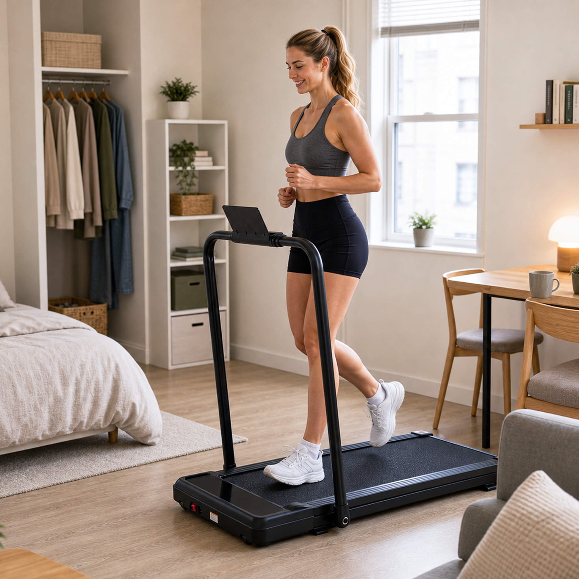 Portable Foldable Treadmill with Handrails