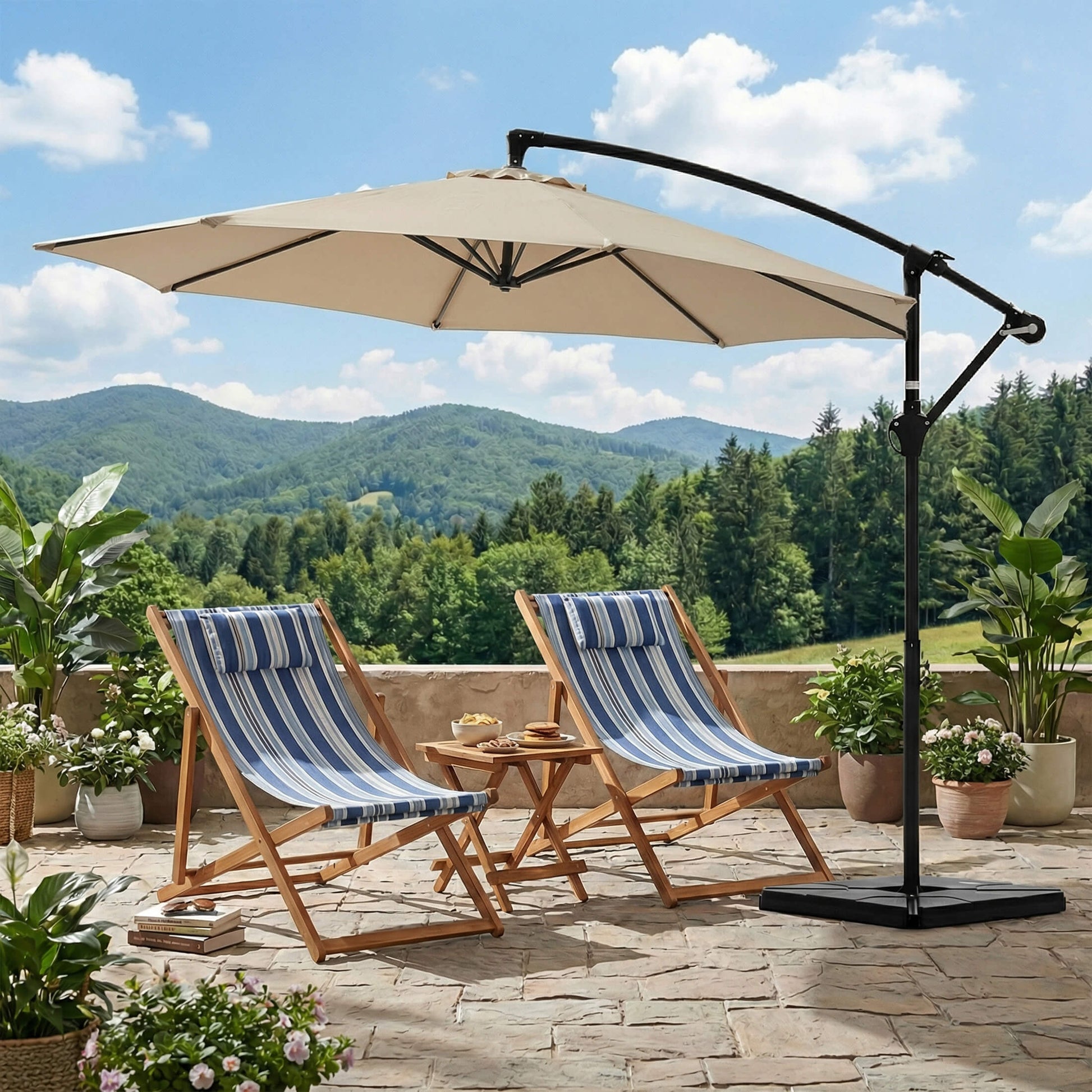 10ft Cantilever Patio Umbrella with Crank Lift Mechanism for Garden, Backyard, Poolside
