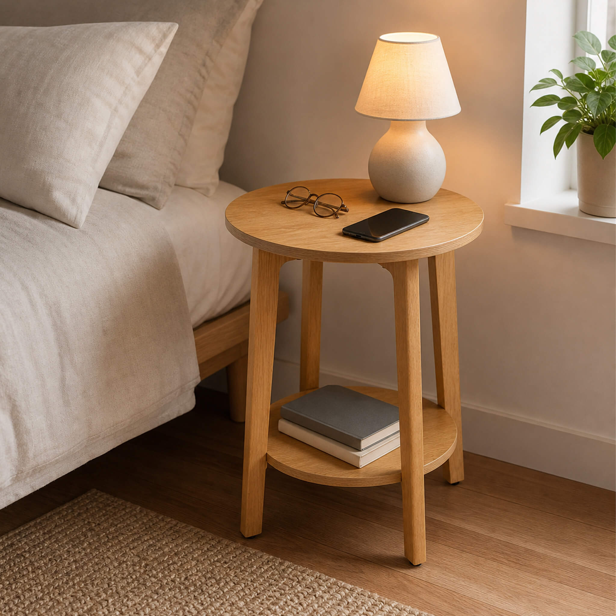 Wooden Two-Tier Round Mini Side Table