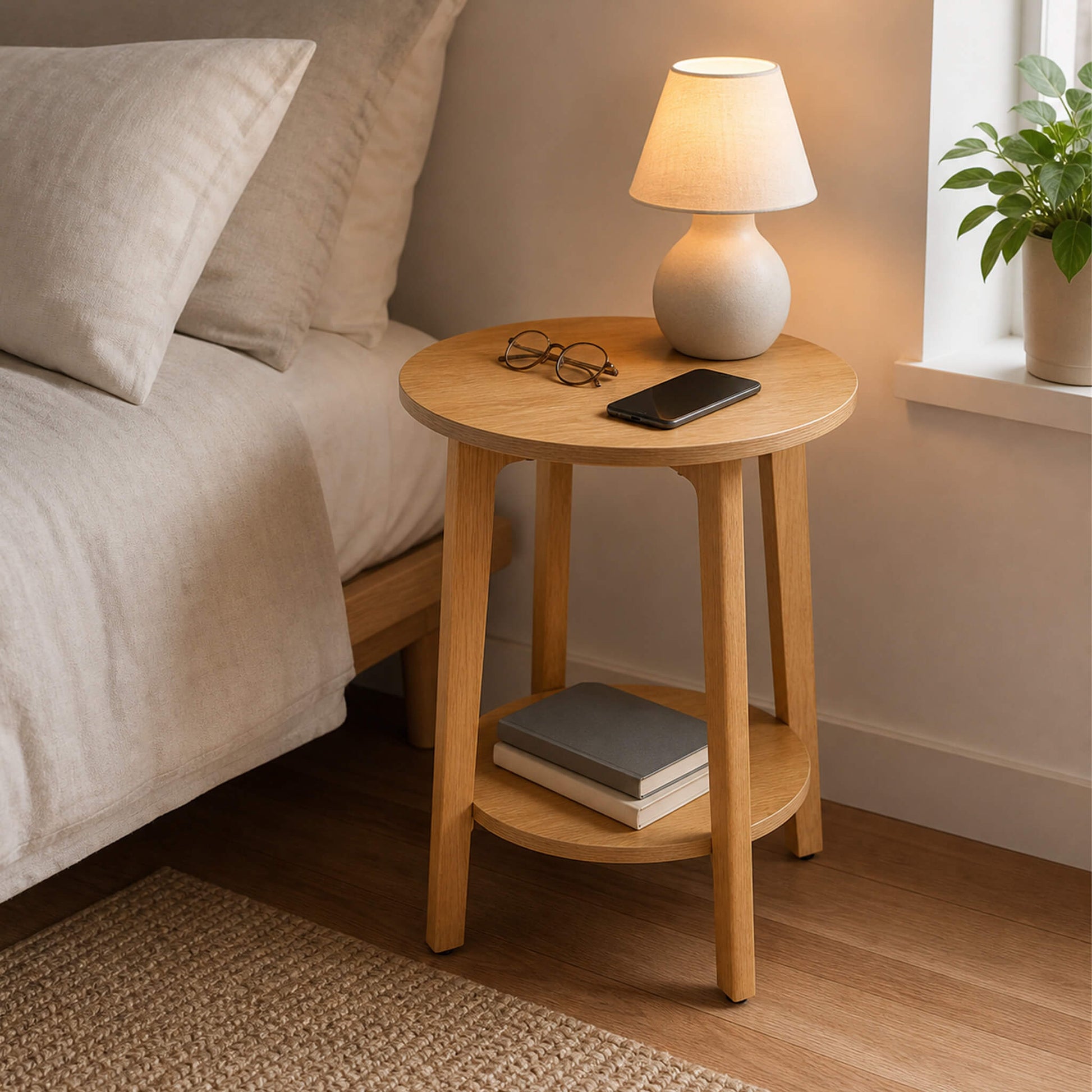 Wooden Two-Tier Round Mini Side Table