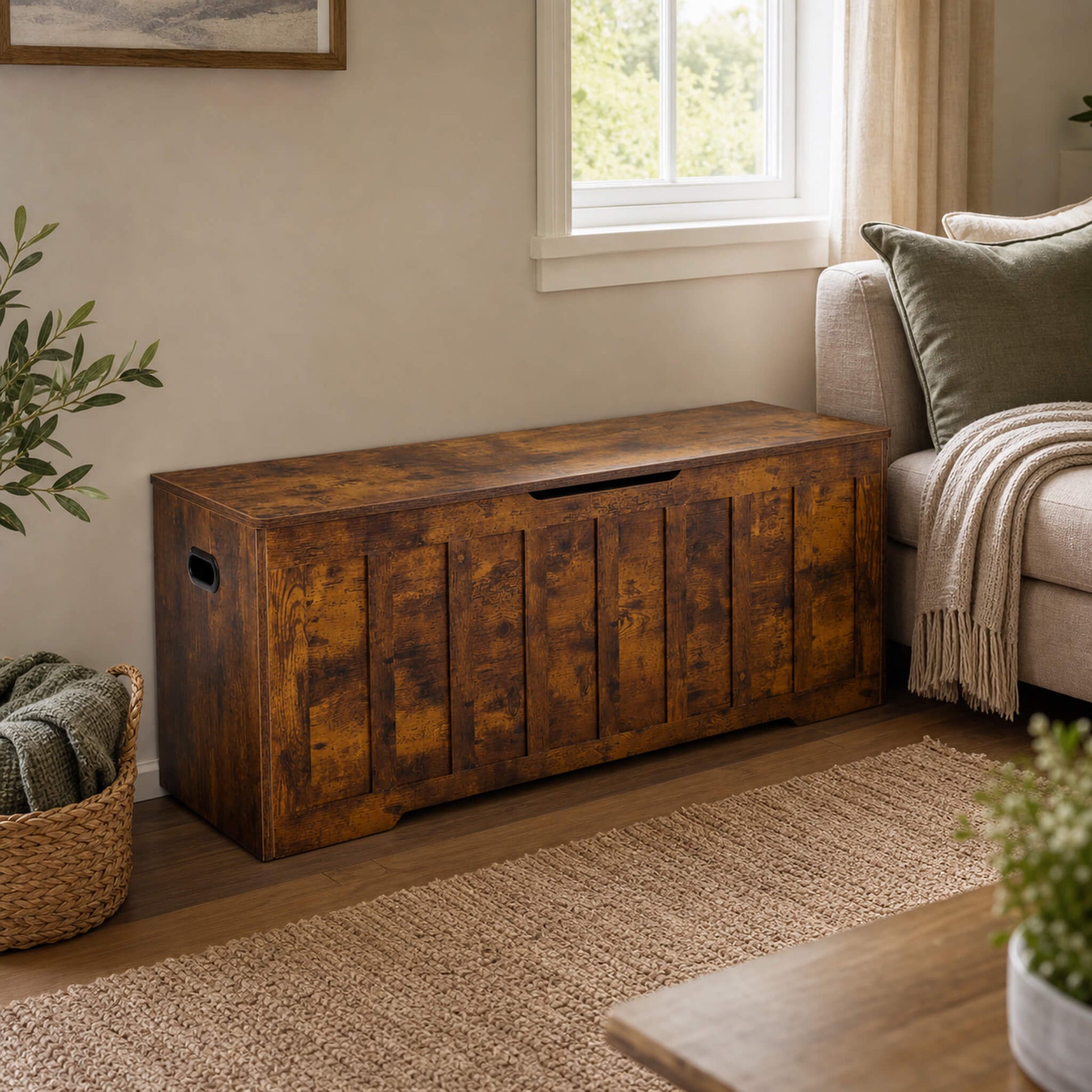 Wooden Storage Bench with Soft-Close Lid