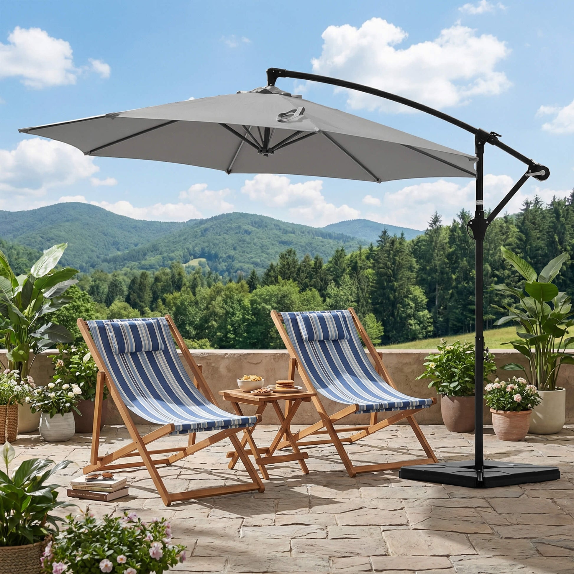 10ft Cantilever Patio Umbrella with Crank Lift Mechanism for Garden, Backyard, Poolside