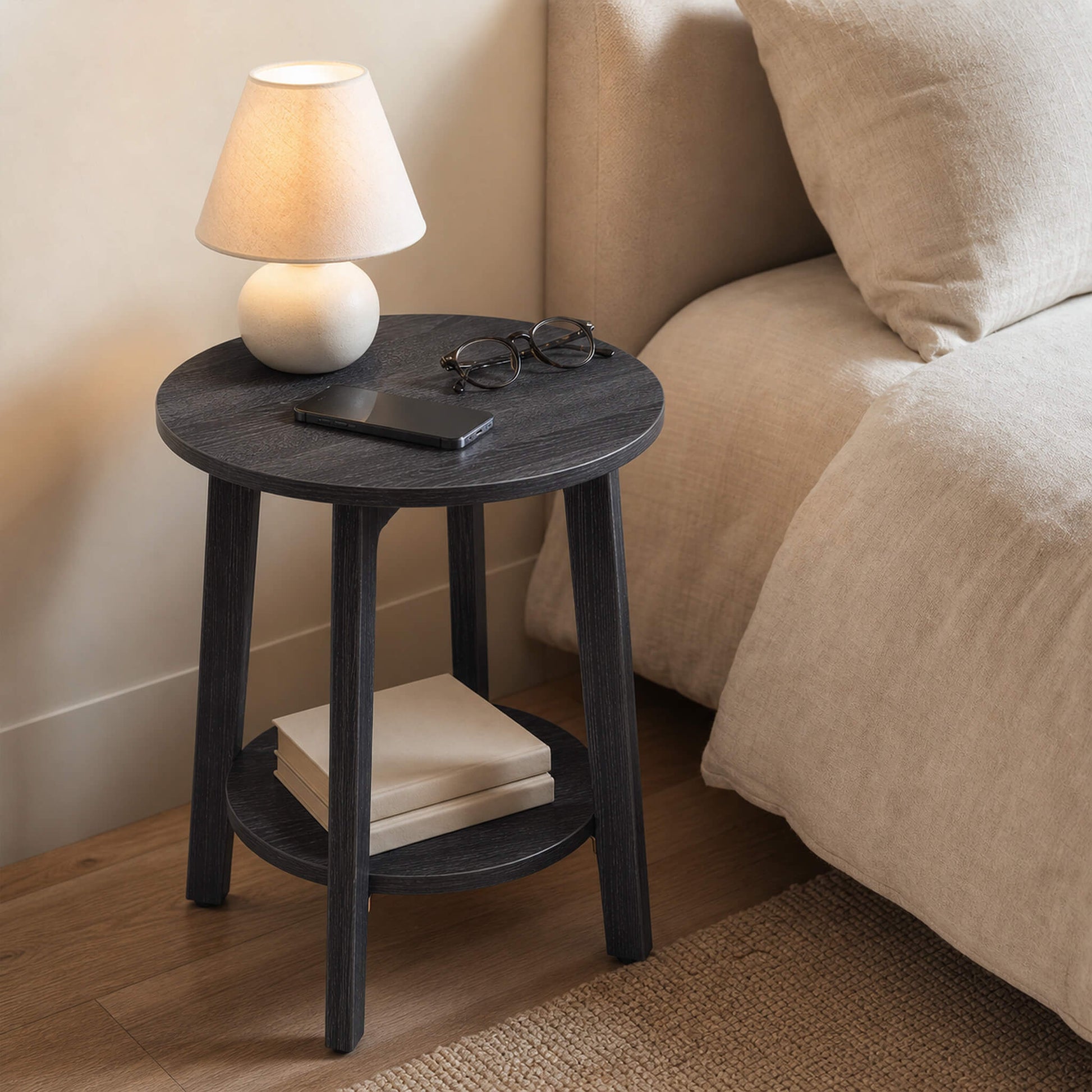 Wooden Two-Tier Round Mini Side Table