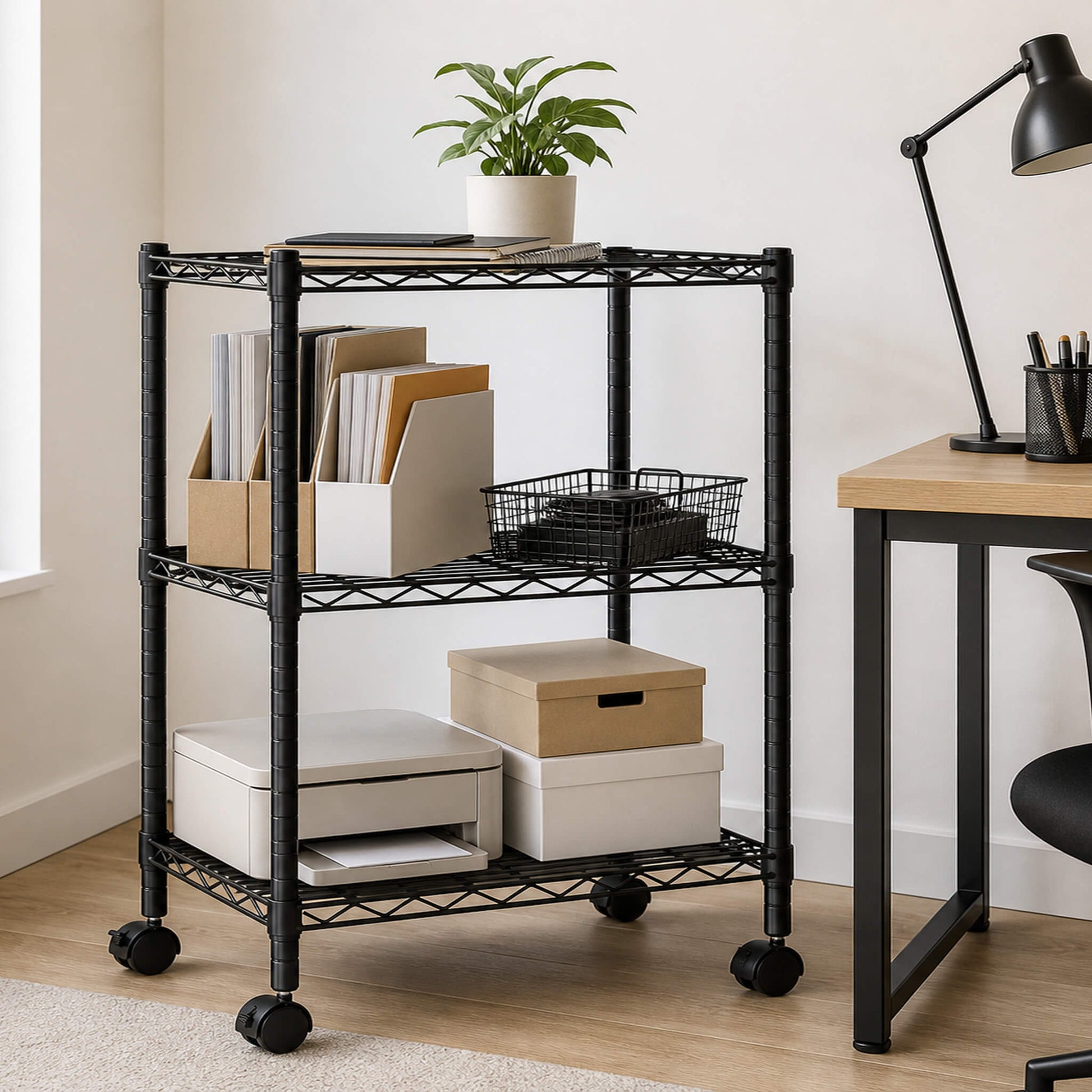 Heavy Duty Rolling Wire Storage Shelves for Kitchen/Pantry/Basement