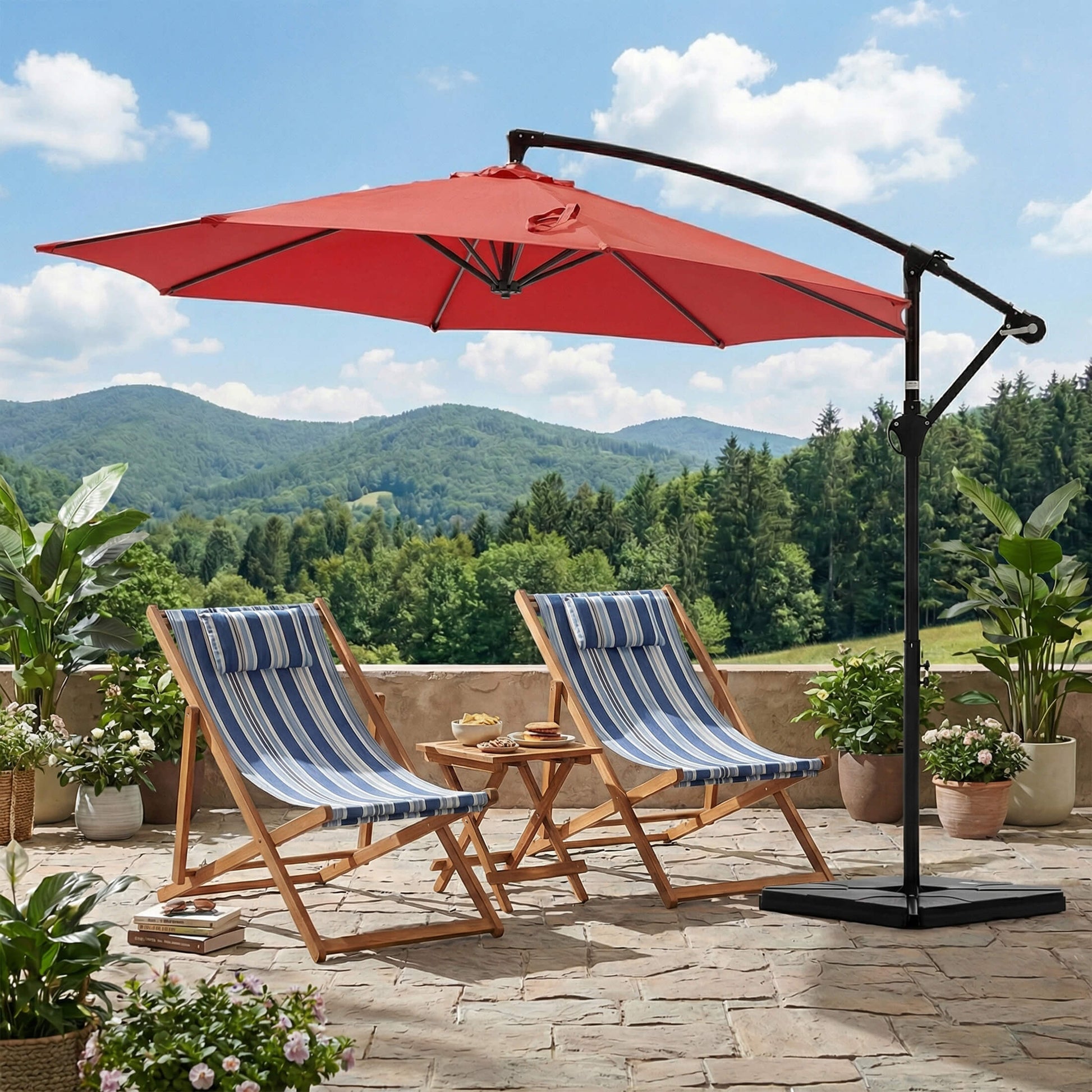 10ft Cantilever Patio Umbrella with Crank Lift Mechanism for Garden, Backyard, Poolside
