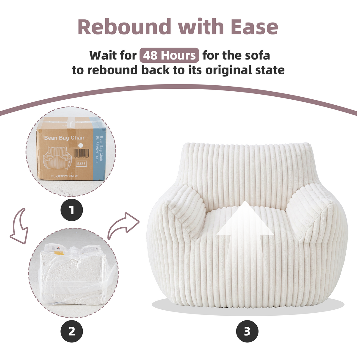 Foam Bean Bag Chair, High-Rebound Sponge Soft Lounge Chair for Bedroom & Living Room