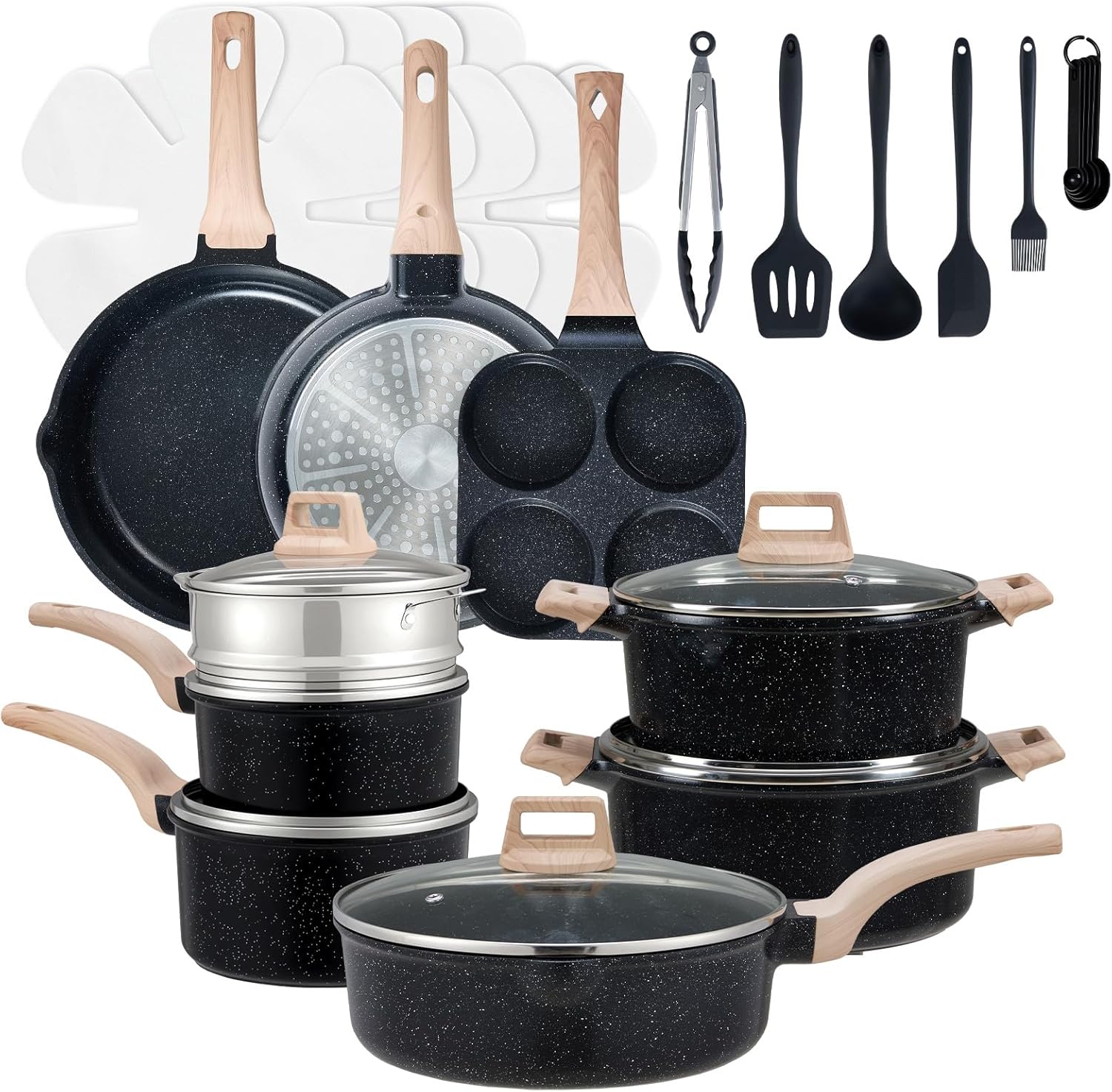 25-Piece Nonstick Pots and Pans Set - Induction Compatible Kitchen Cookware Set with Stay-Cool Handles