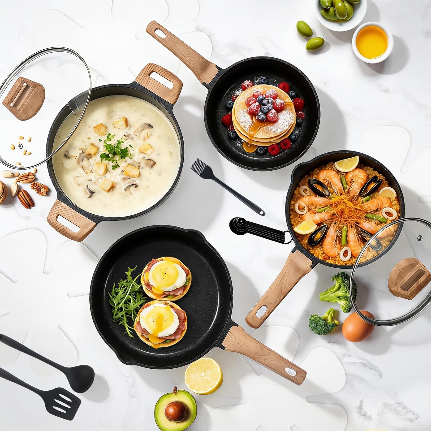 25-Piece Nonstick Pots and Pans Set - Induction Compatible Kitchen Cookware Set with Stay-Cool Handles