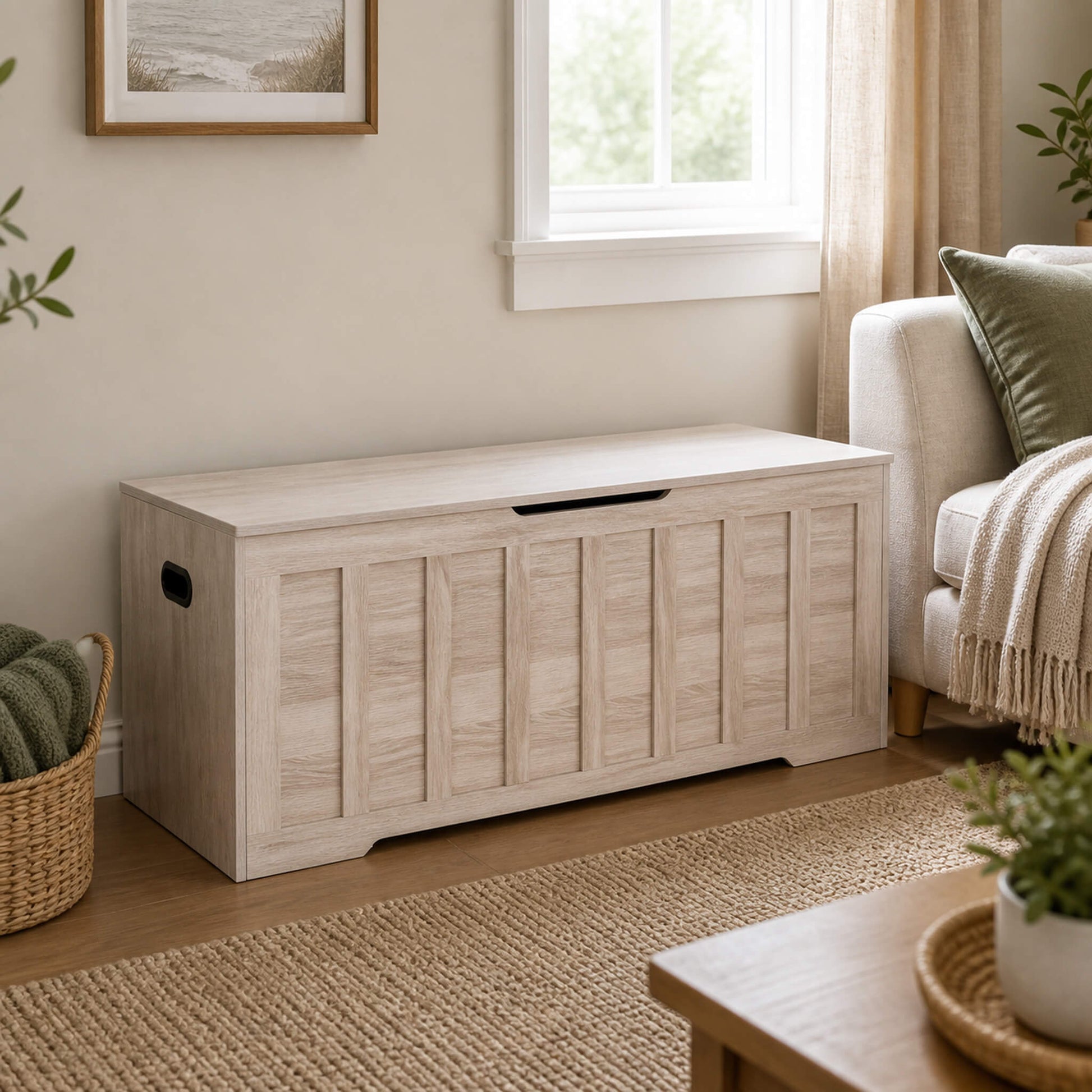 Wooden Storage Bench with Soft-Close Lid