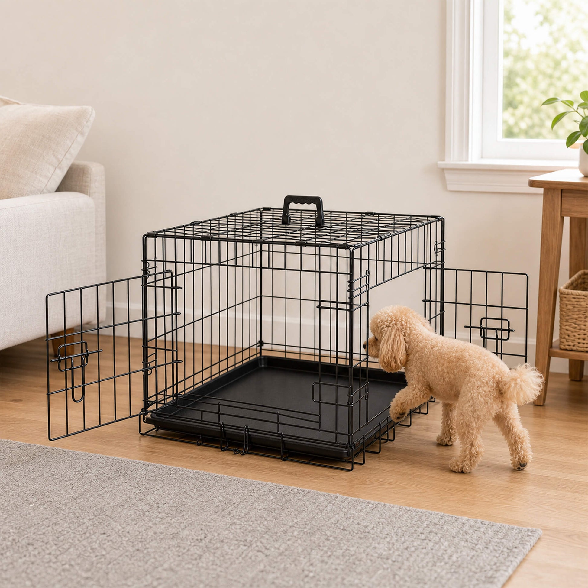 Foldable, Portable, Two-Door Metal Dog Cage