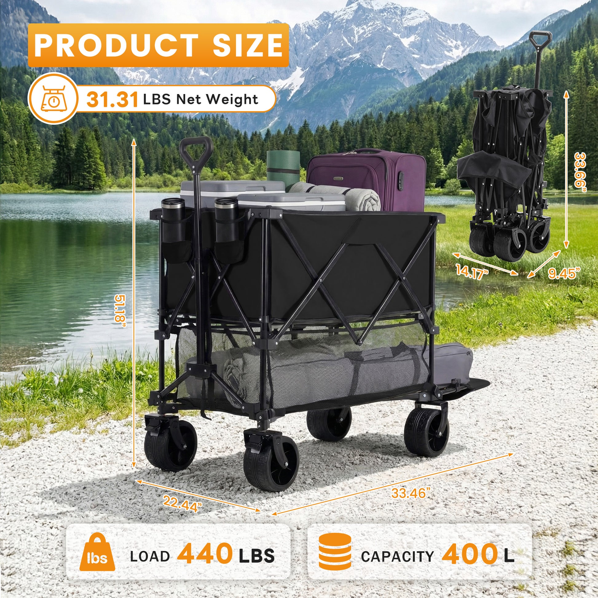 HaulMaster 400L Folding Wagon Cart for Camping and Outdoor Use