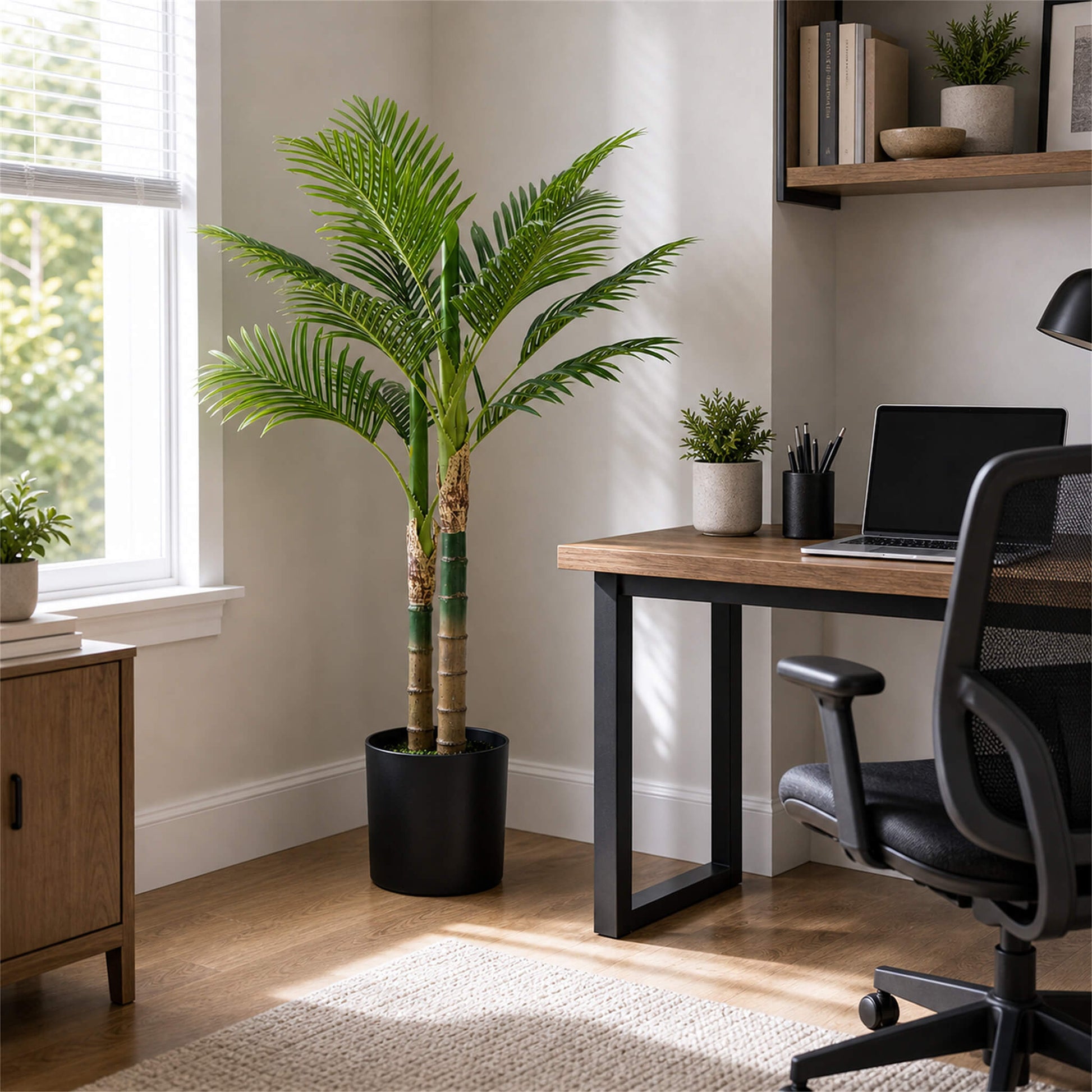 47" Artificial Palm Tree - Lifelike Faux Silk Plant with Black Pot