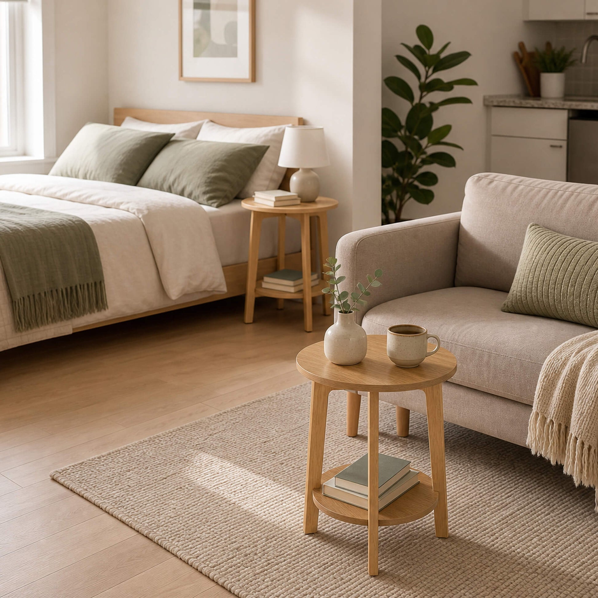 Wooden Two-Tier Round Mini Side Table