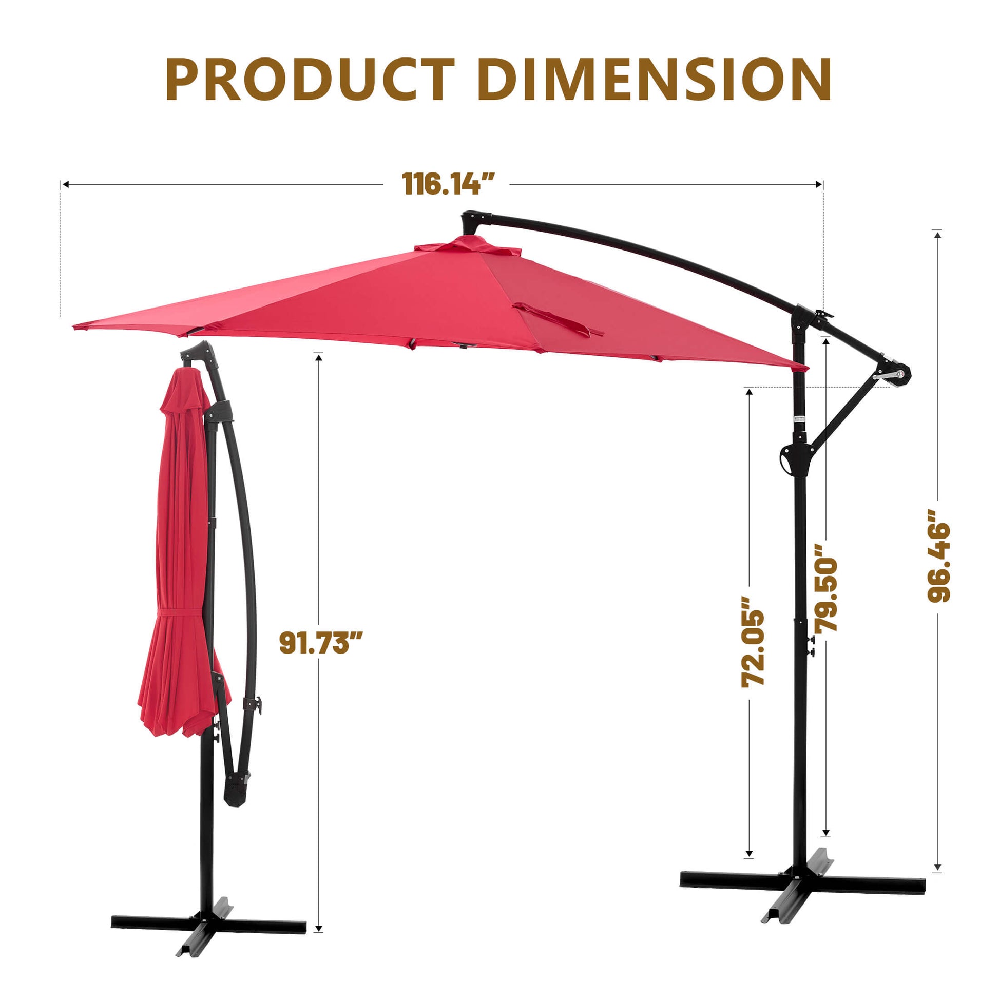 10ft Cantilever Patio Umbrella with Crank Lift Mechanism for Garden, Backyard, Poolside