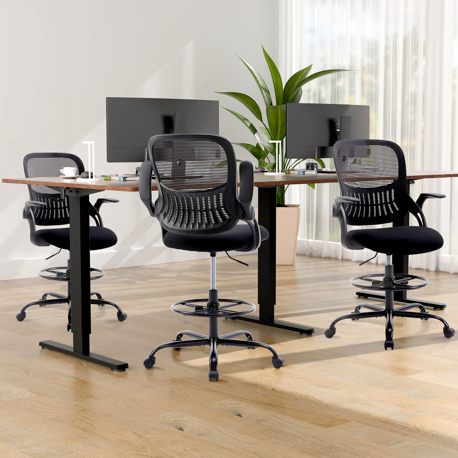 Office Chair with Reversible Armrest Lumbar Support