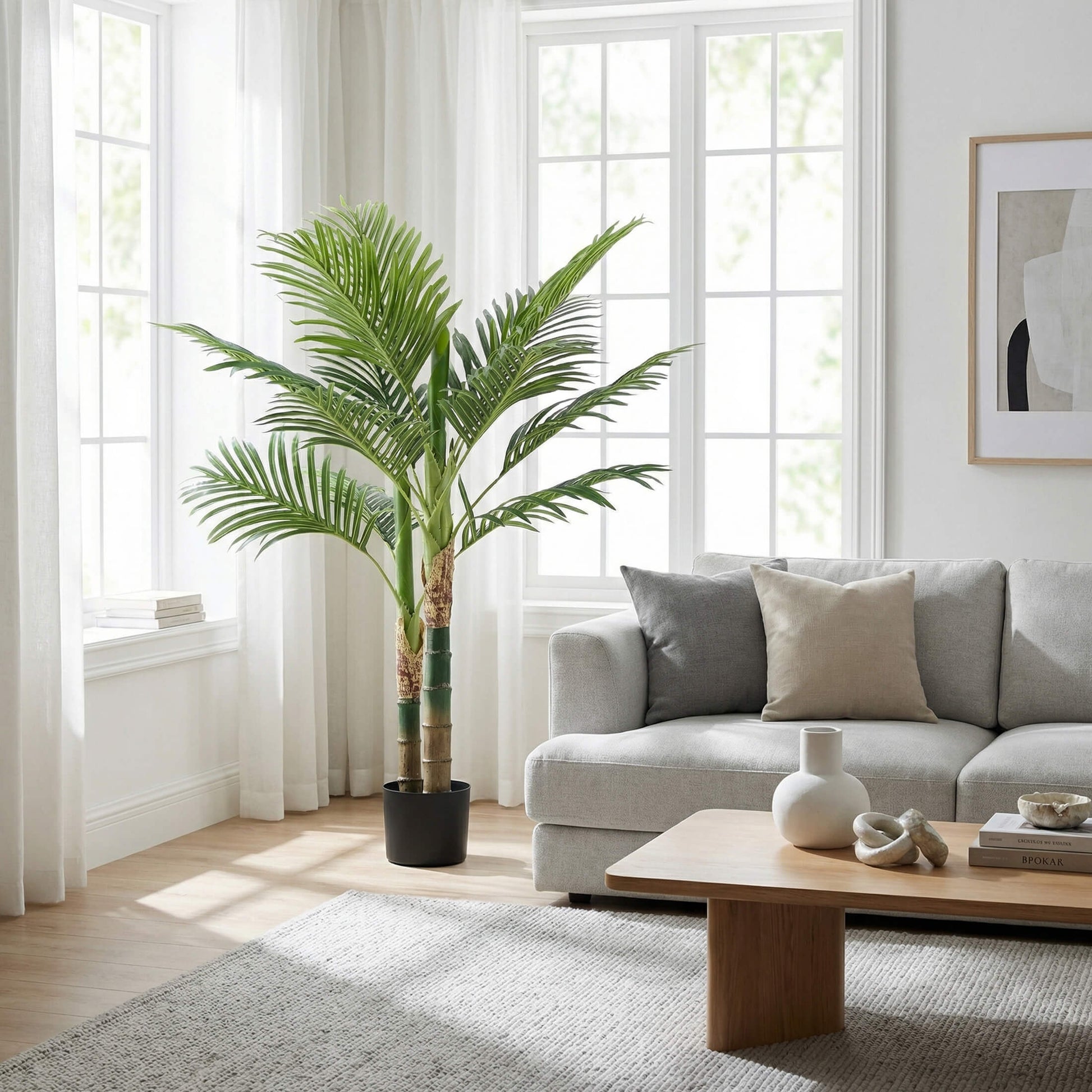 47" Artificial Palm Tree - Lifelike Faux Silk Plant with Black Pot
