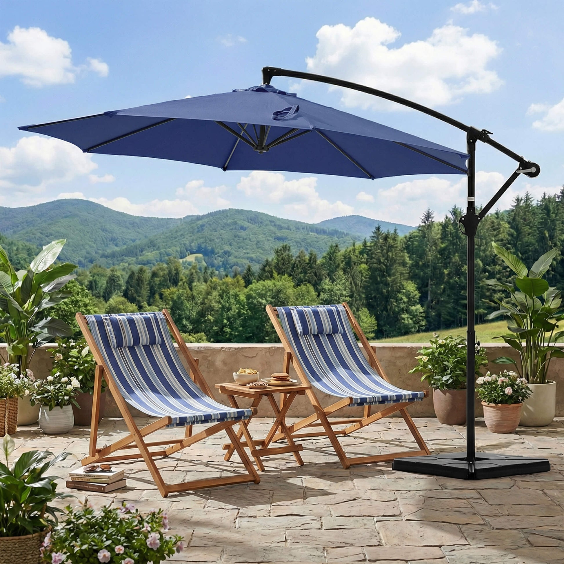 10ft Cantilever Patio Umbrella with Crank Lift Mechanism for Garden, Backyard, Poolside