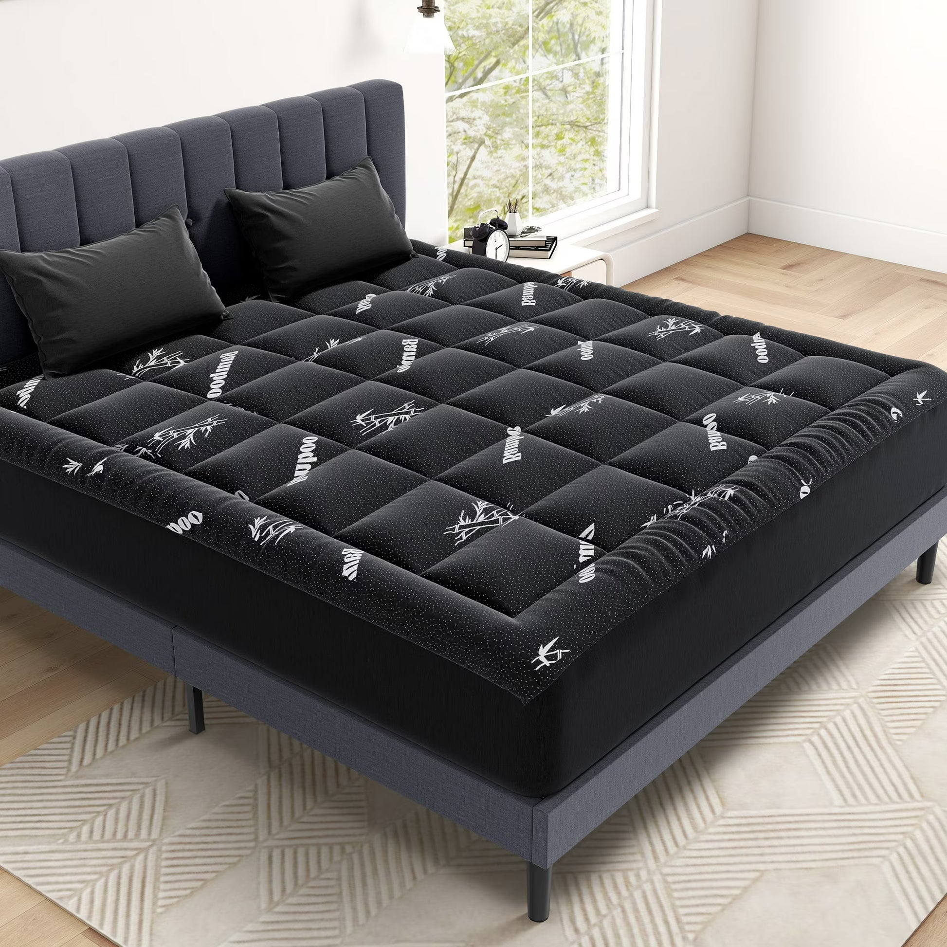 Cooling Bamboo Mattress Topper - Ultra Soft Pillow Top Mattress Pad with Deep Pockets, Breathable Cover for Hot Sleepers & Back Pain