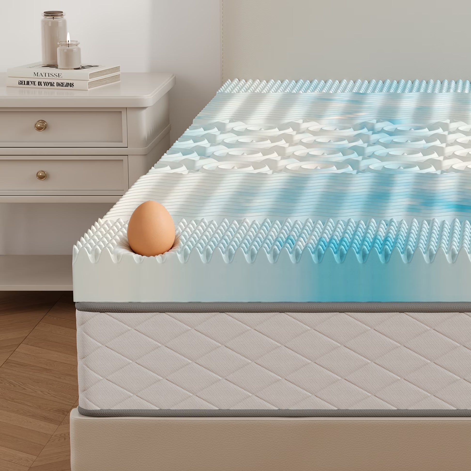 Gel Memory Foam Mattress Topper - 5-Zone Cooling Pad (Full Size)