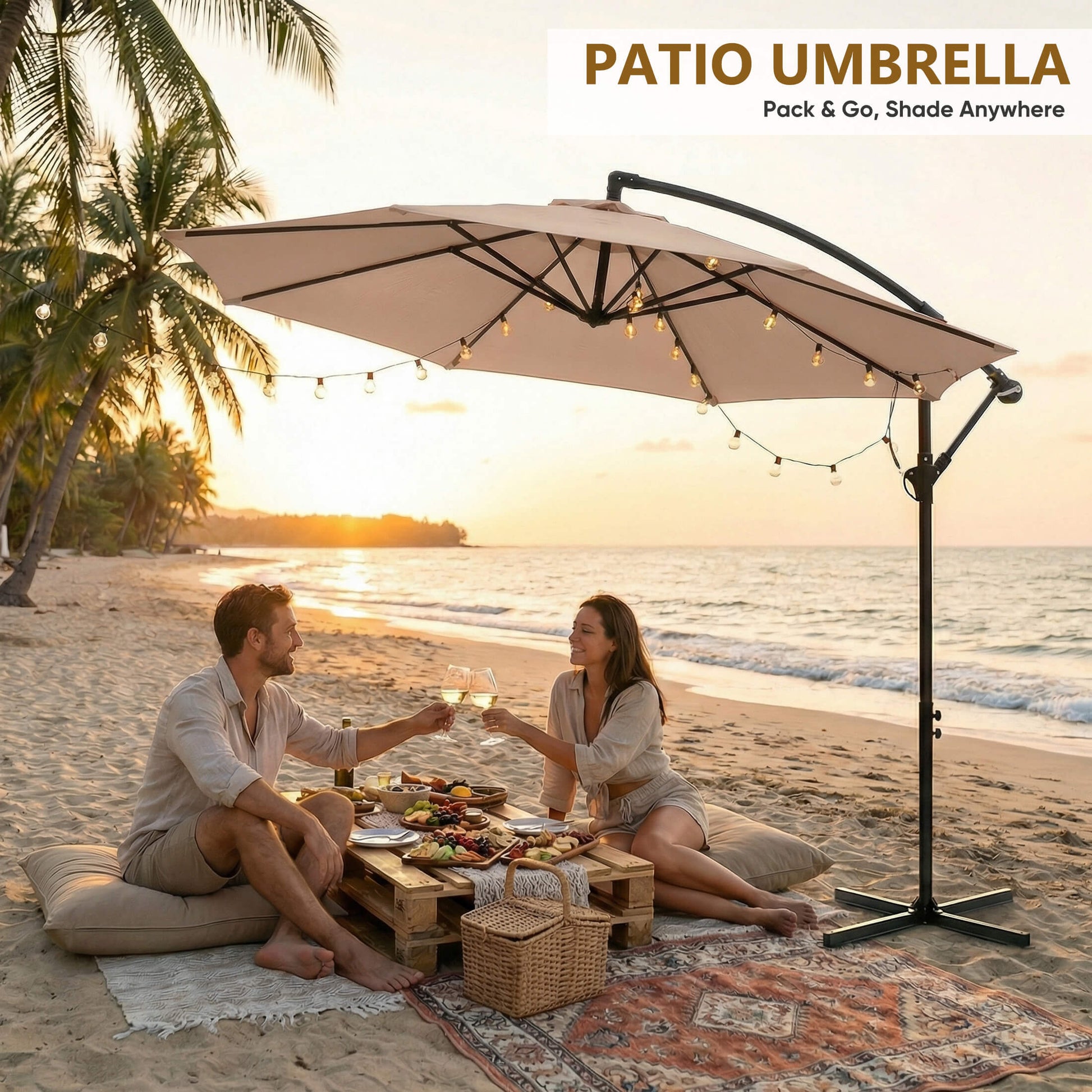 10ft Cantilever Patio Umbrella with Crank Lift Mechanism for Garden, Backyard, Poolside