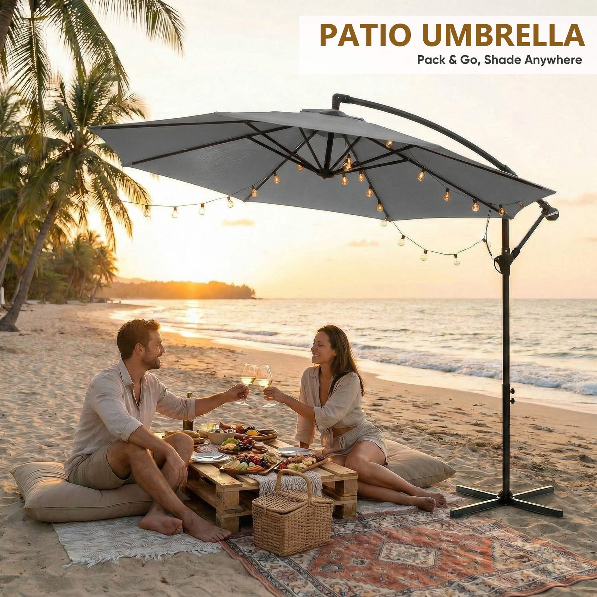 10ft Cantilever Patio Umbrella with Crank Lift Mechanism for Garden, Backyard, Poolside