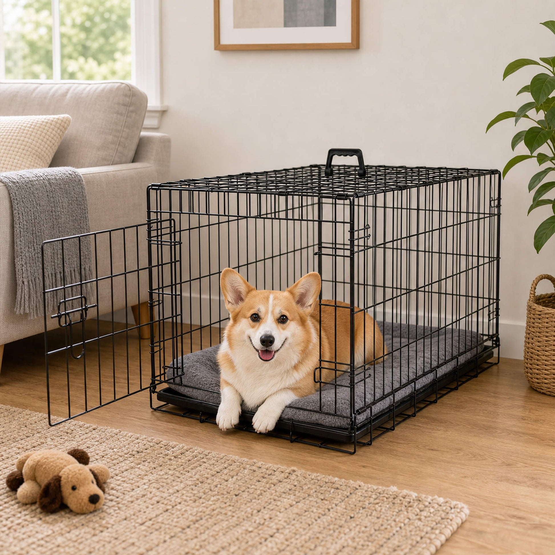 Foldable, Portable, Two-Door Metal Dog Cage