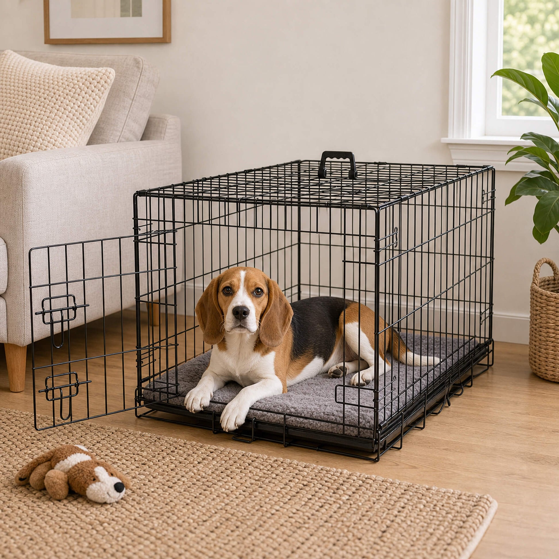 Foldable, Portable, Two-Door Metal Dog Cage
