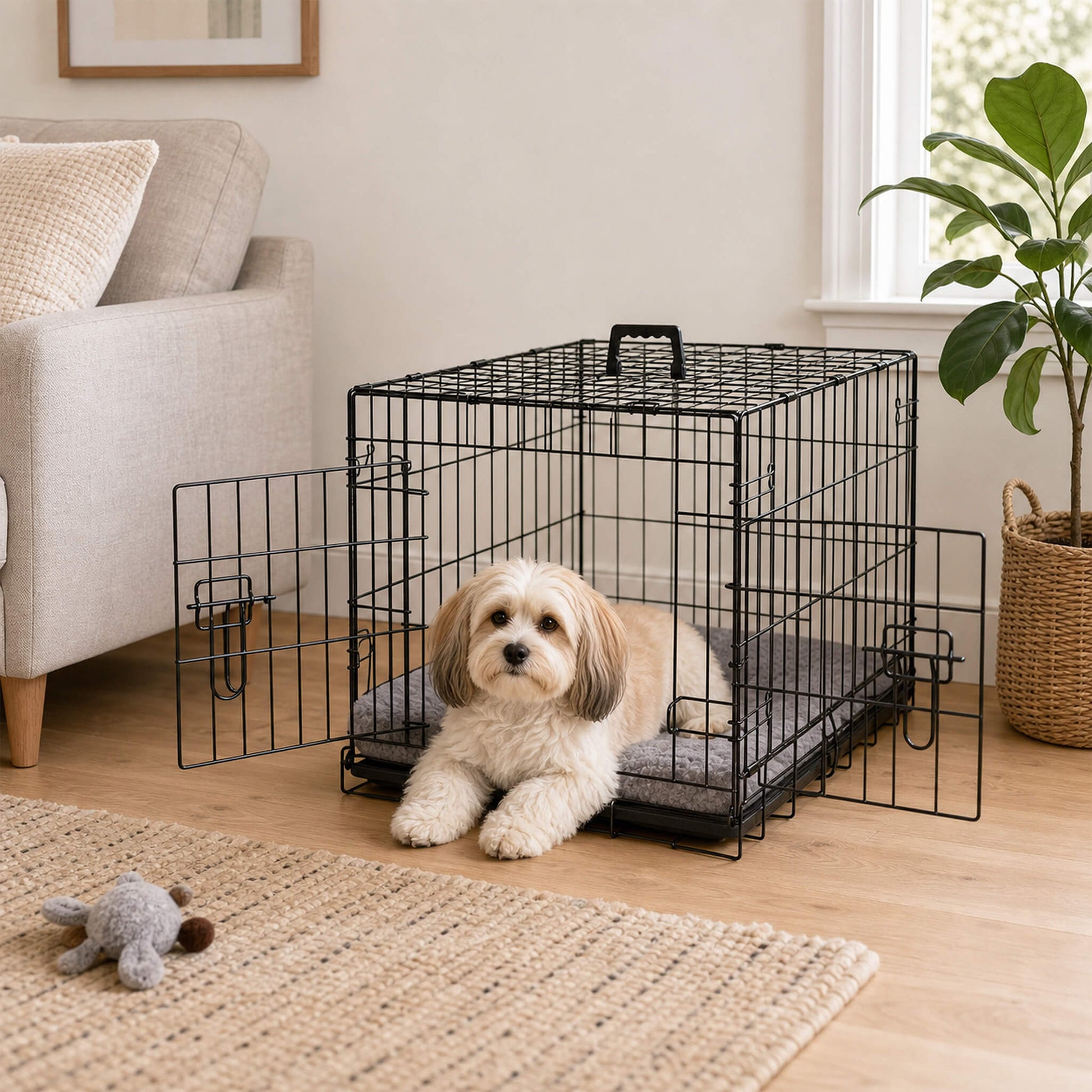 Foldable, Portable, Two-Door Metal Dog Cage