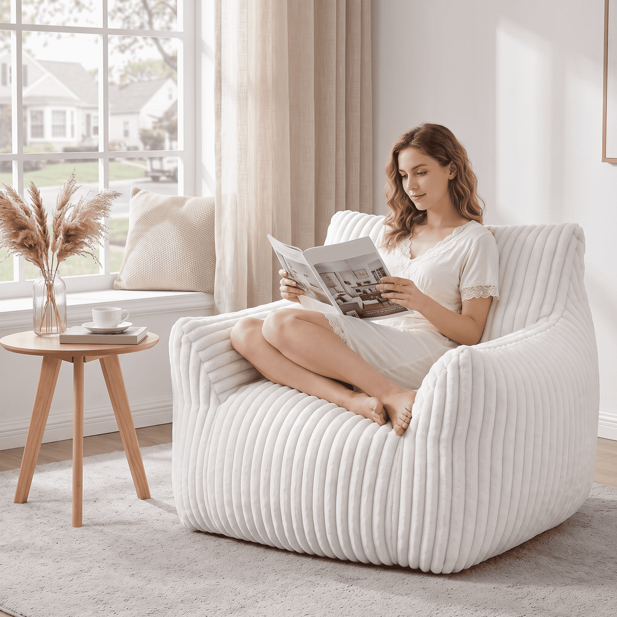 Foam Bean Bag Chair, High-Rebound Sponge Soft Lounge Chair for Bedroom & Living Room