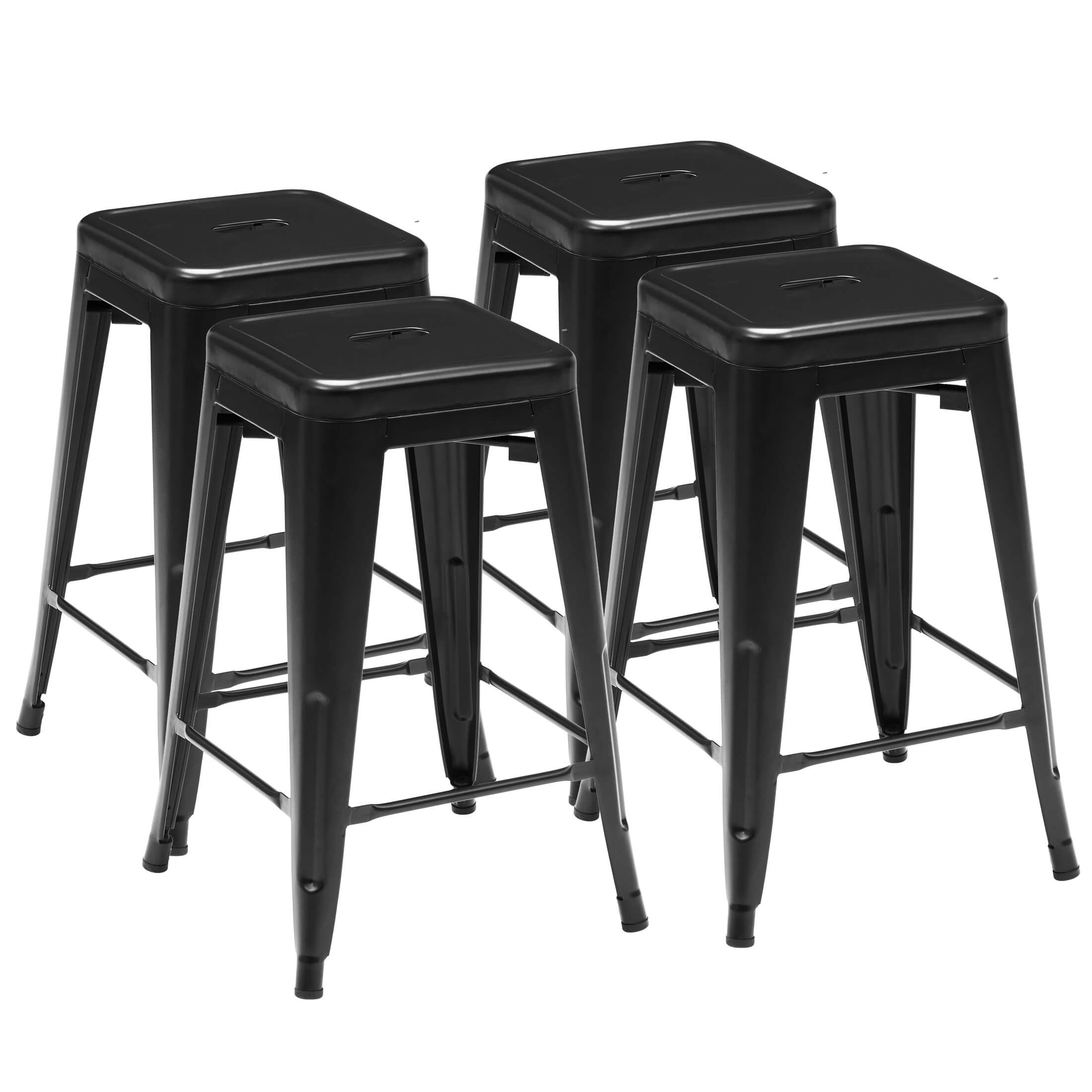 Stackable Metal Bar Stools (Backless) – 4-Piece Dining Set