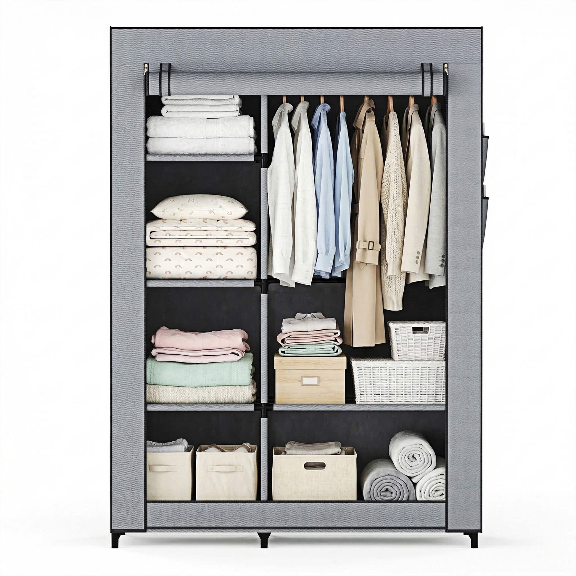 Portable Wardrobe Closet with Cover – Freestanding Clothes Organizer for Bedroom, Dorm & Apartment