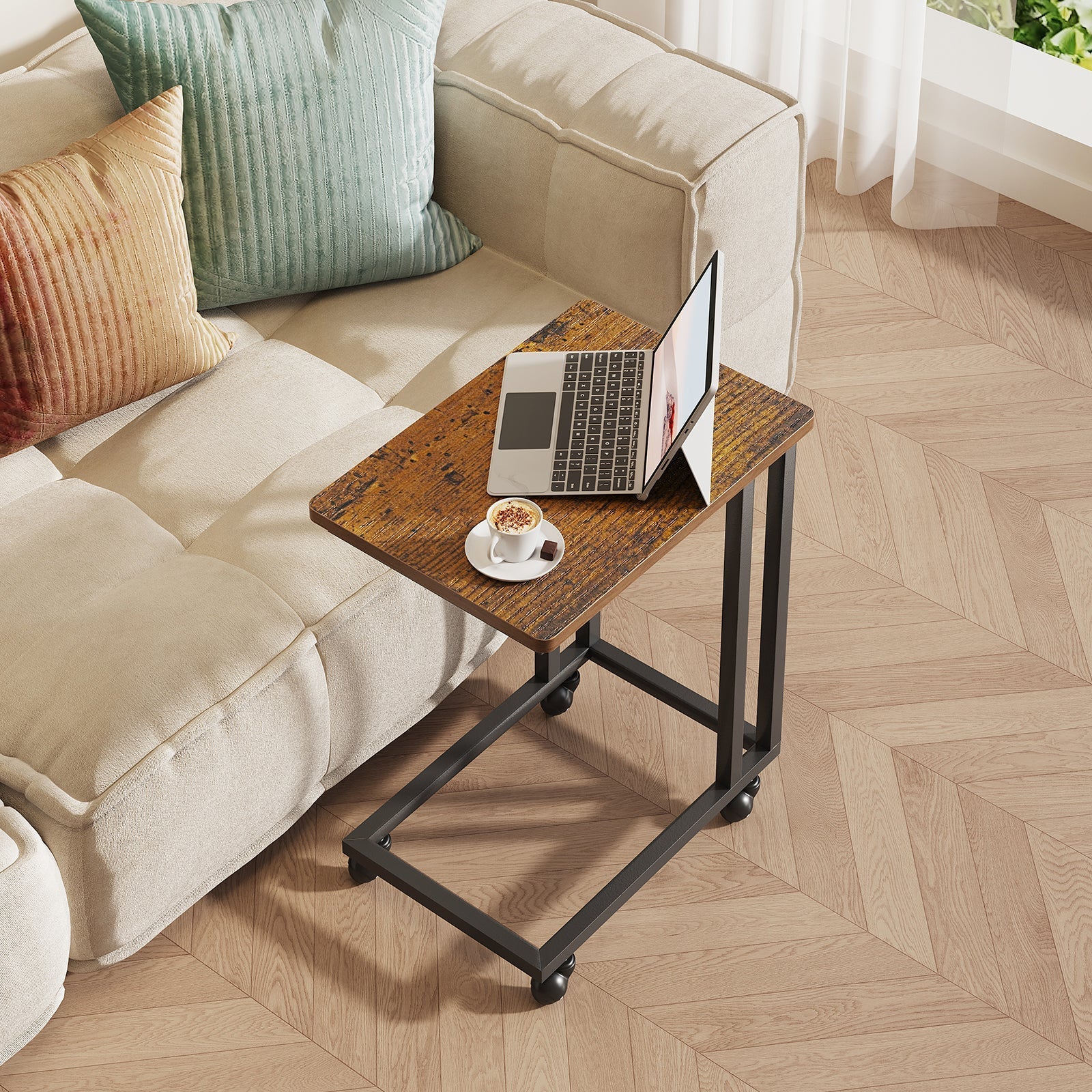 C-Shaped Side Table with Removable Casters for Small Spaces