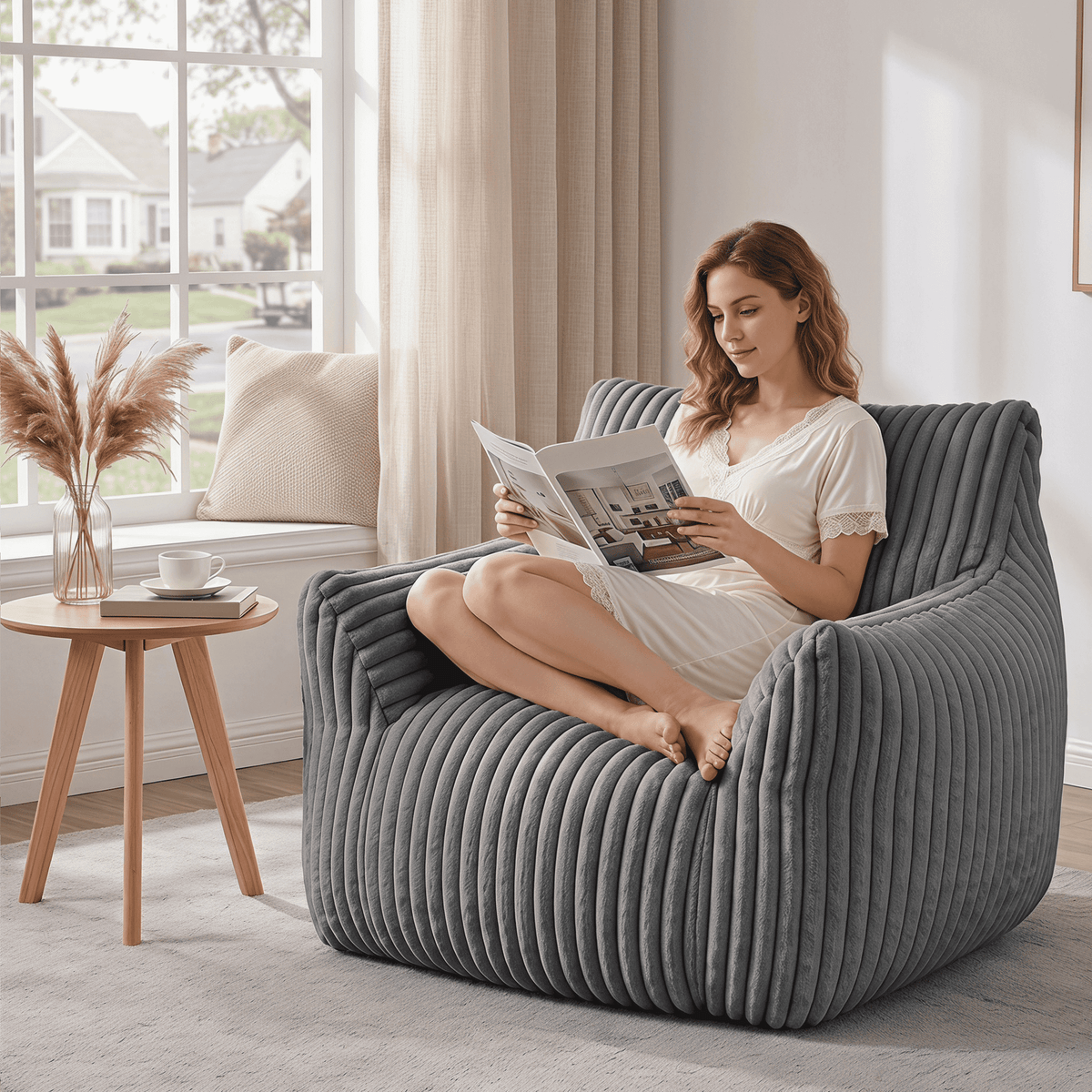Foam Bean Bag Chair, High-Rebound Sponge Soft Lounge Chair for Bedroom & Living Room