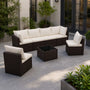 Outdoor Wicker Sectional Sofa Set-6 Sectionals & Glass Table