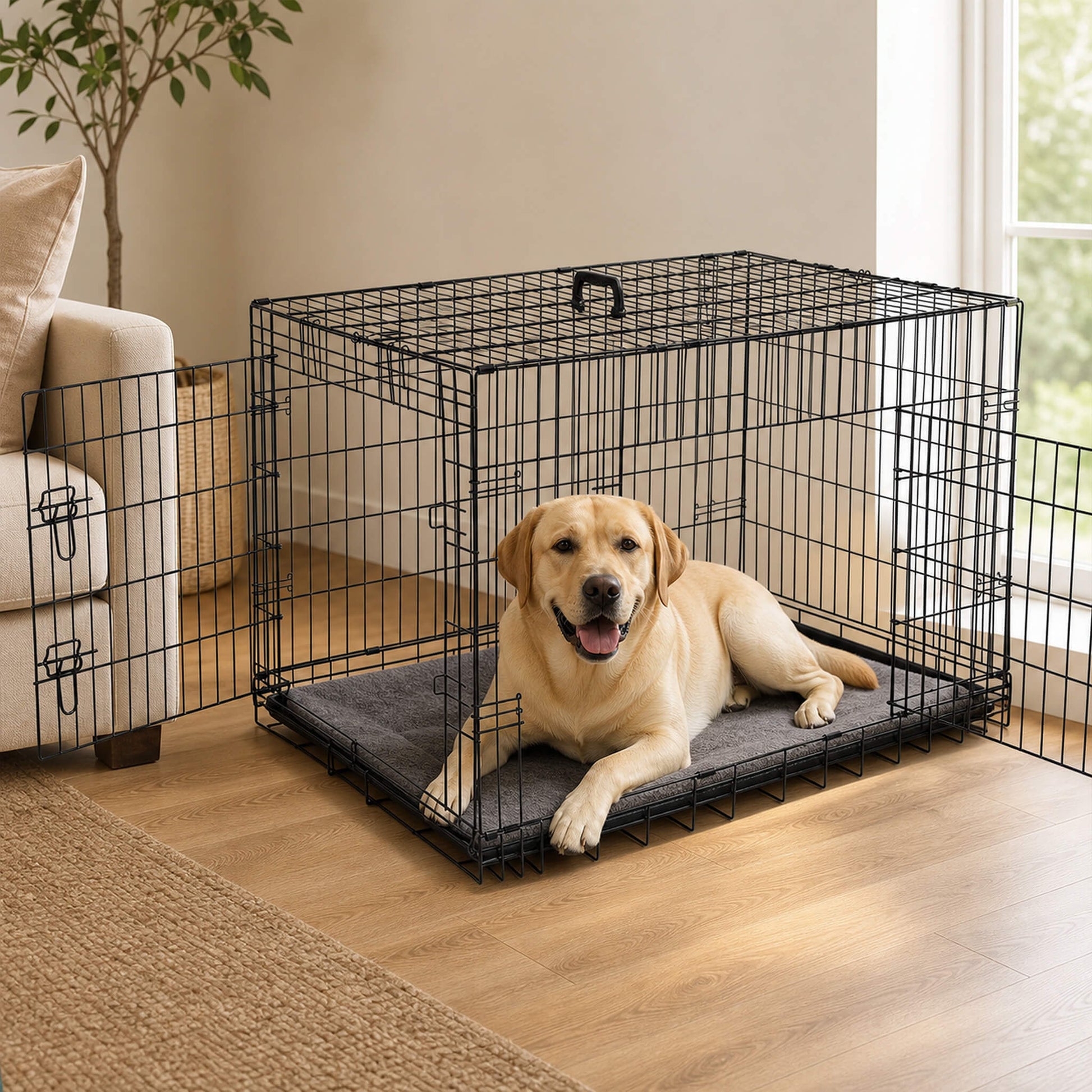 Foldable, Portable, Two-Door Metal Dog Cage