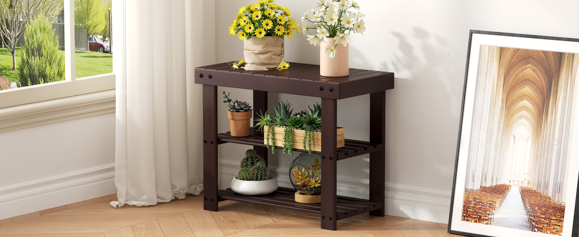 2-in-1 Bamboo Shoe Bench for Entryway