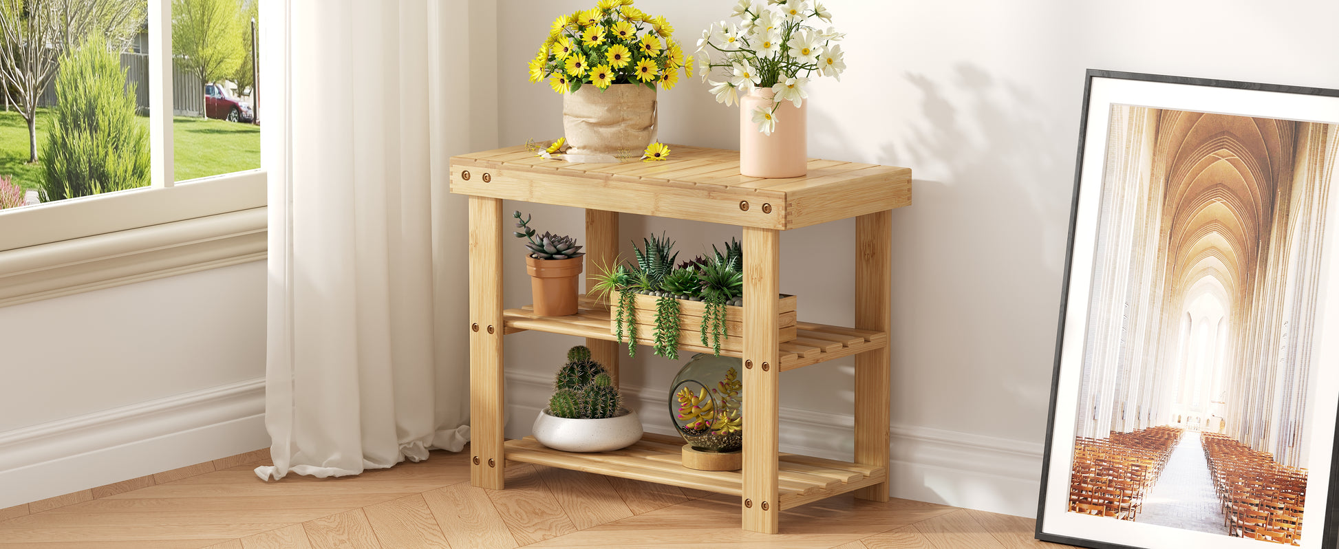 2-in-1 Bamboo Shoe Bench for Entryway