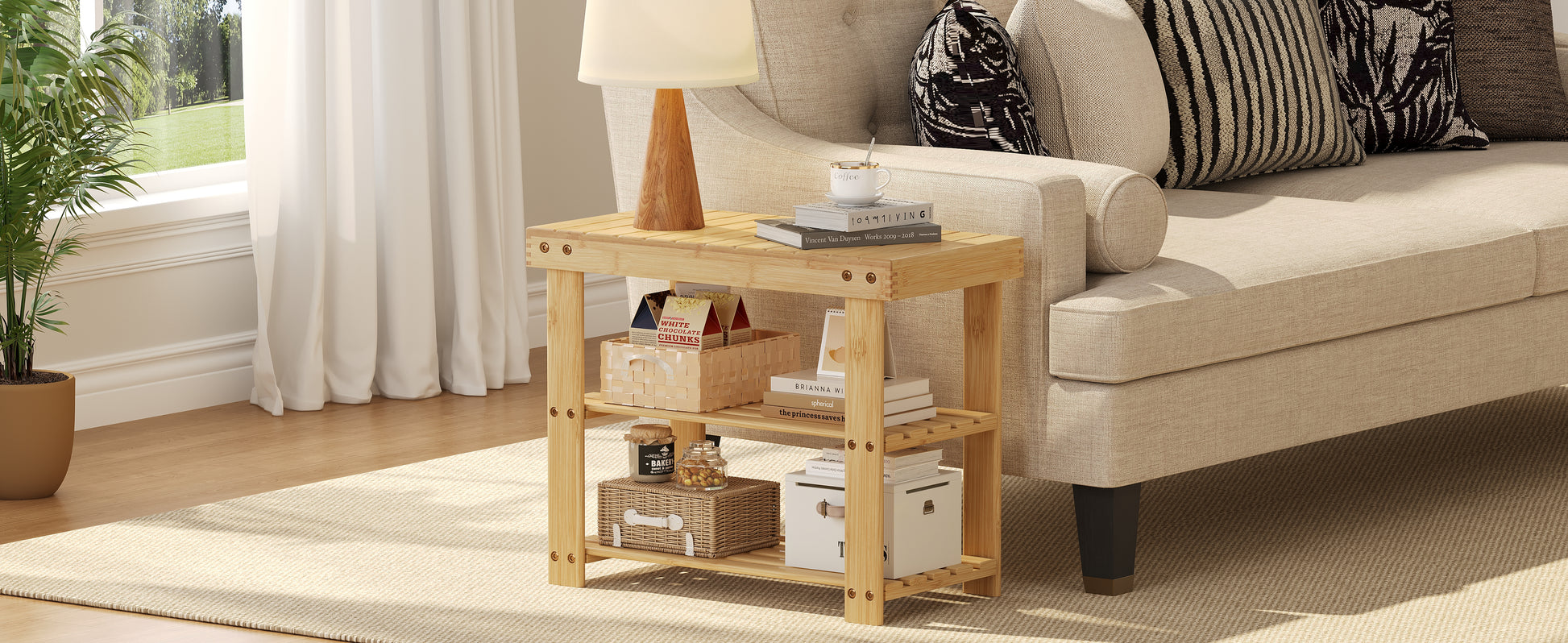 2-in-1 Bamboo Shoe Bench for Entryway