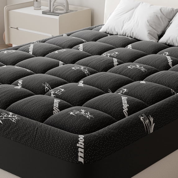 Cooling Bamboo Mattress Topper - Ultra Soft Pillow Top Mattress Pad with Deep Pockets, Breathable Cover for Hot Sleepers & Back Pain