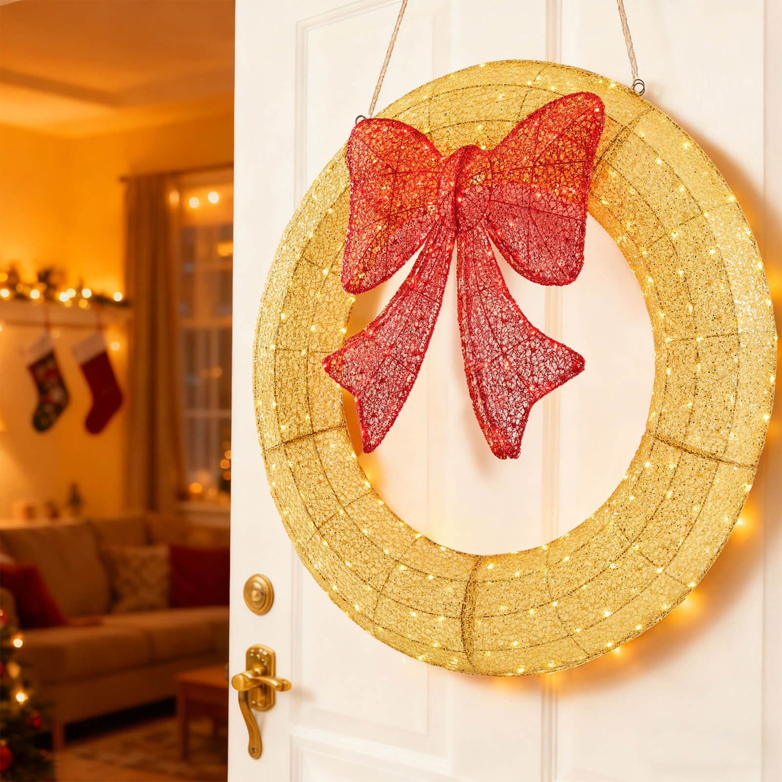 Illuminated Christmas Wreath - Outdoor Holiday Decor with Remote