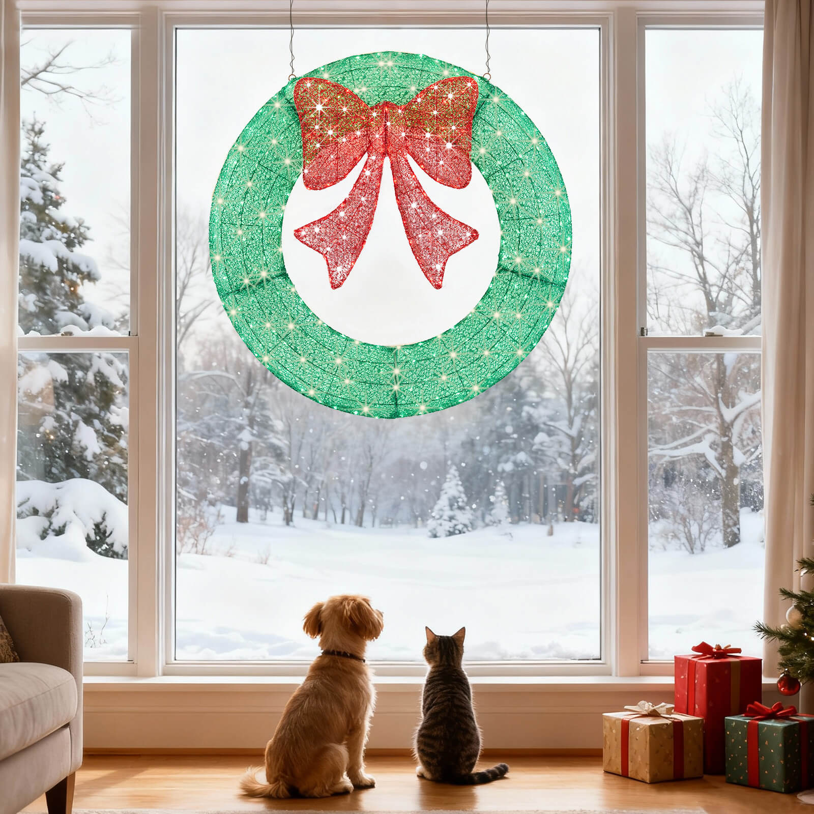 Illuminated Christmas Wreath - Outdoor Holiday Decor with Remote