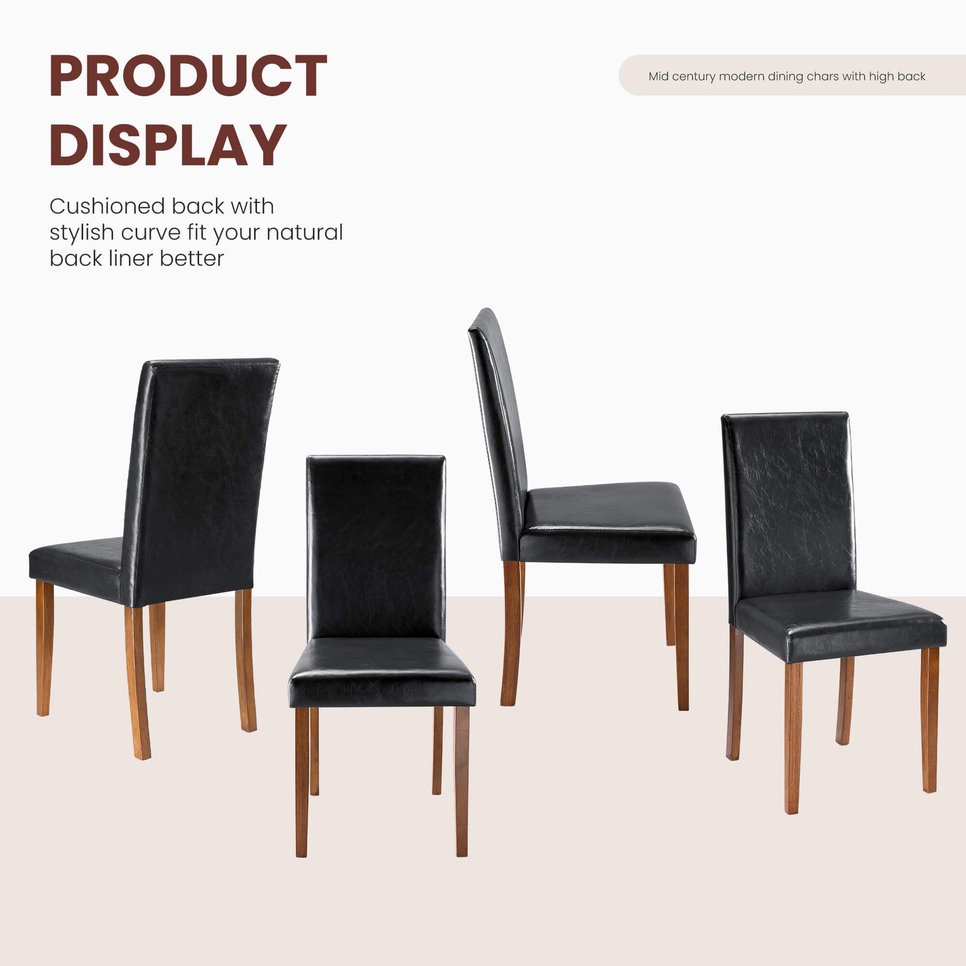 High-back Wooden PU Leather Dining Chair-Set of 4