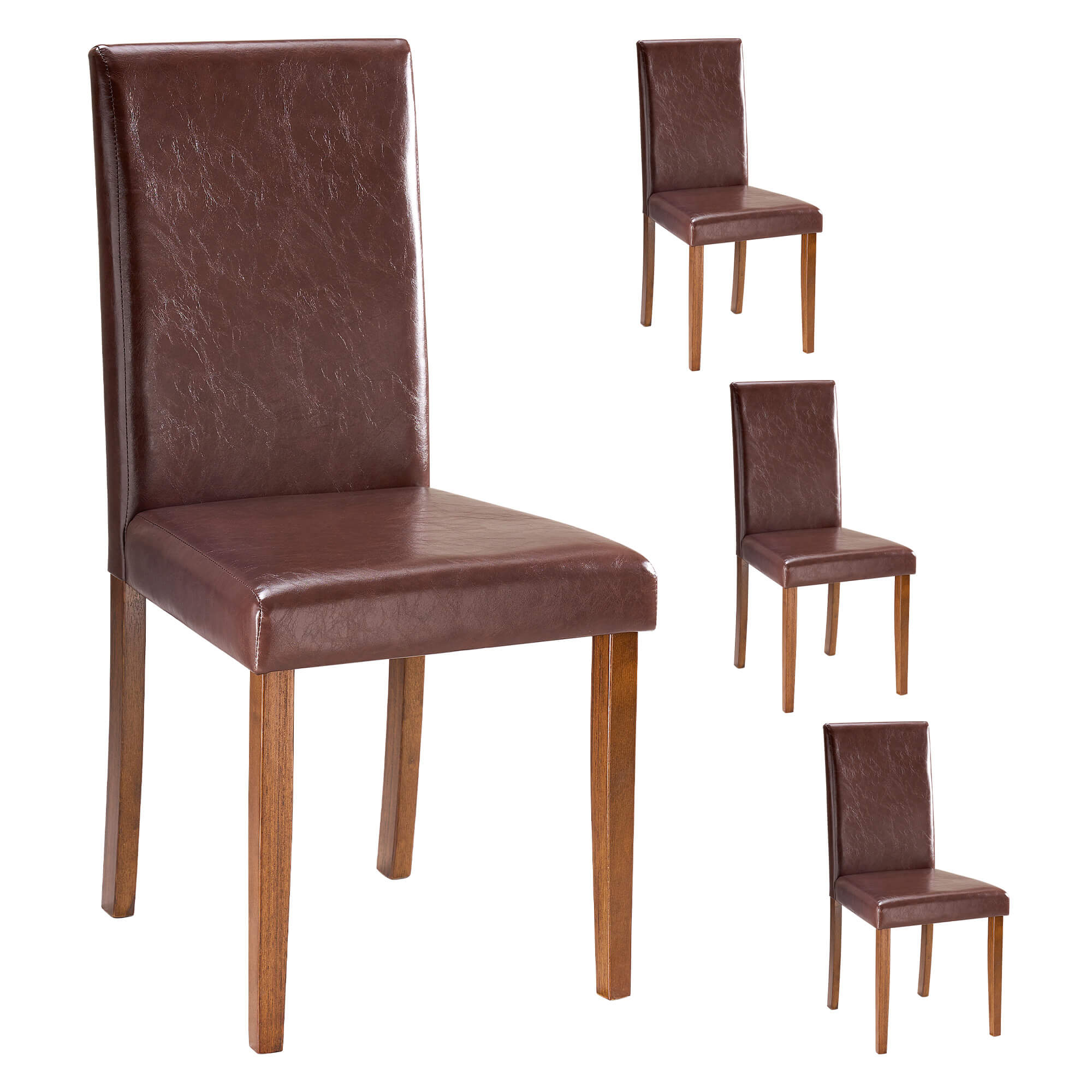 High-back Wooden PU Leather Dining Chair-Set of 4