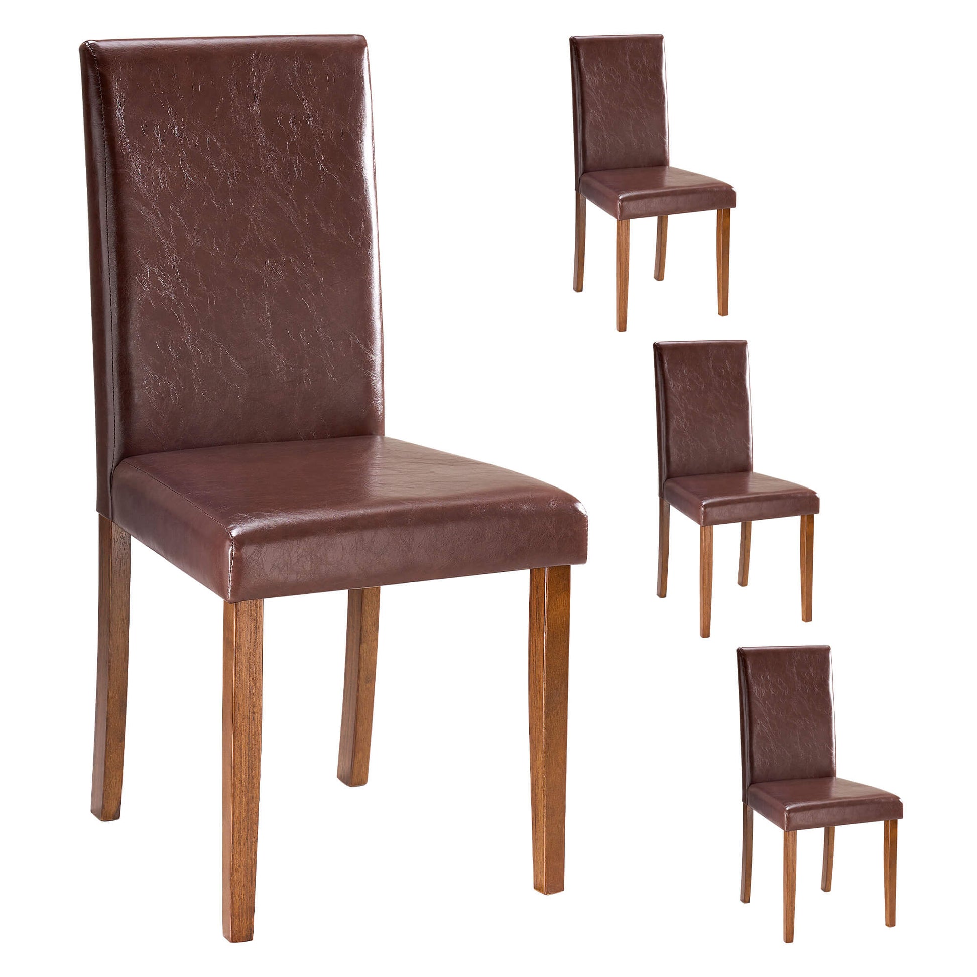 High-back Wooden PU Leather Dining Chair-Set of 4