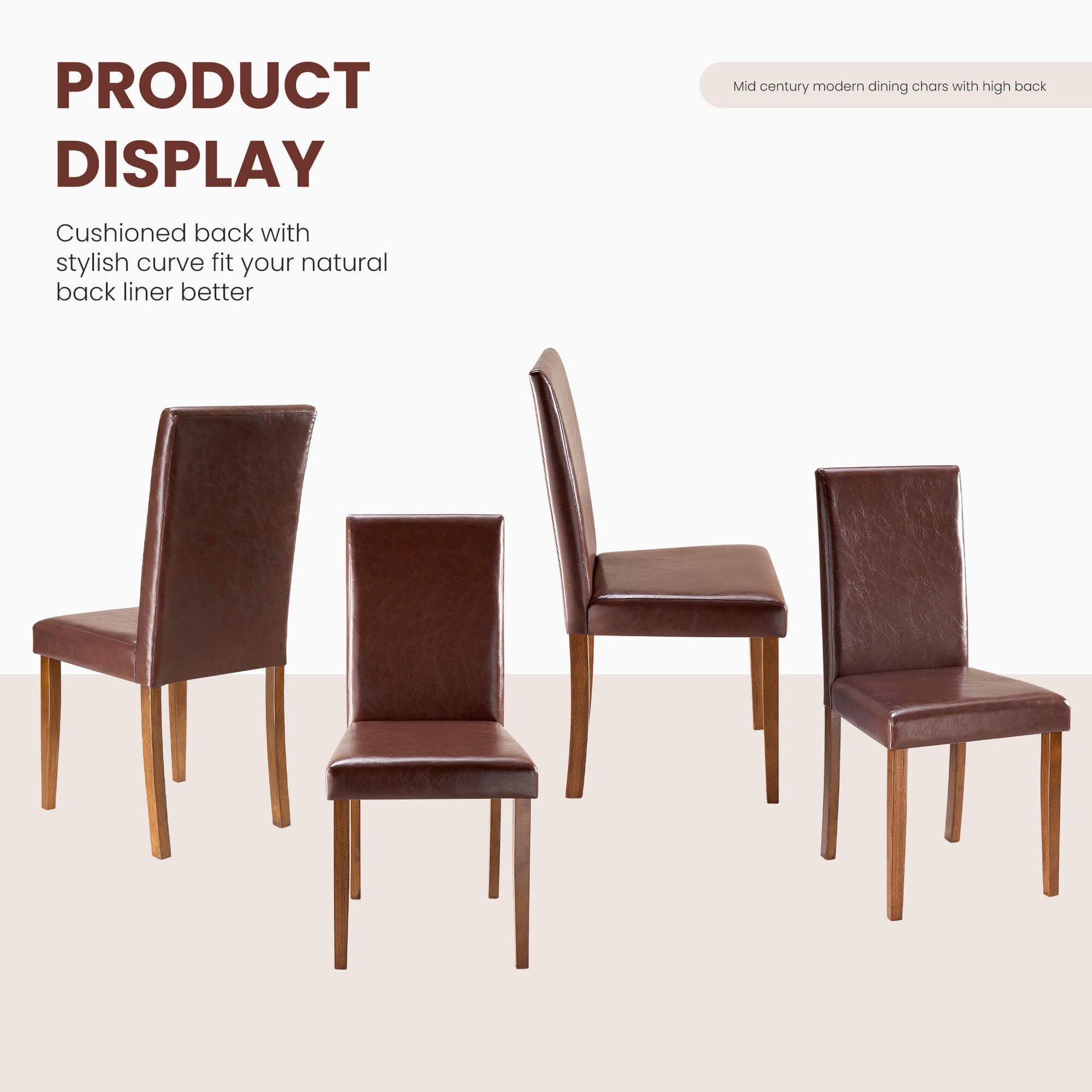 High-back Wooden PU Leather Dining Chair-Set of 4