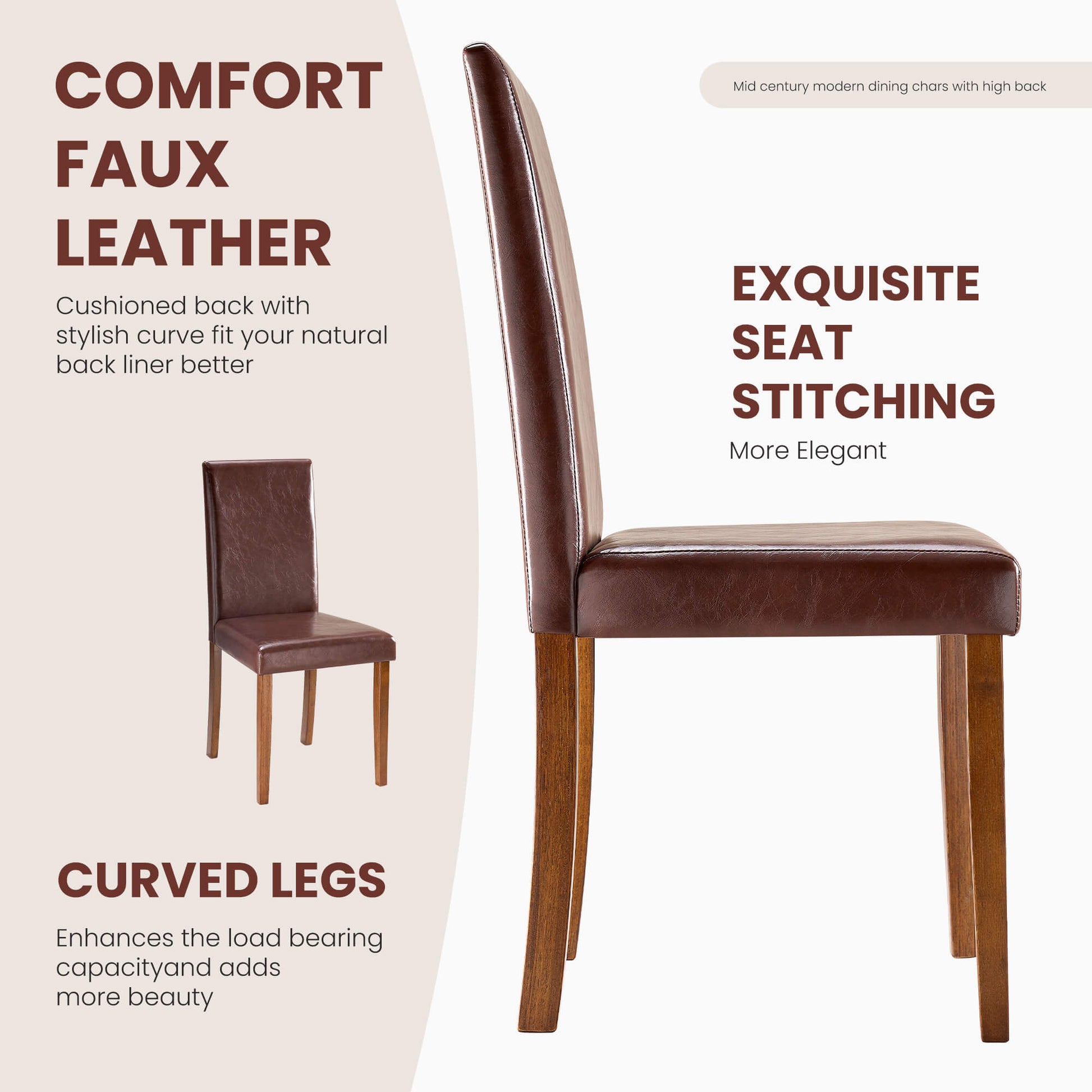 High-back Wooden PU Leather Dining Chair-Set of 4