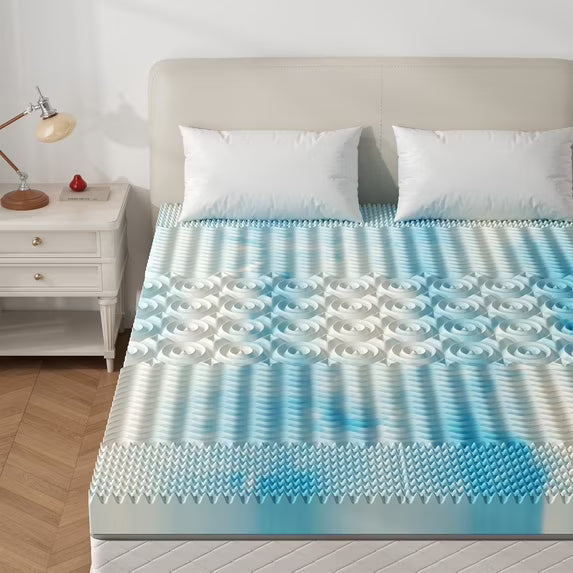 Gel Memory Foam Mattress Topper - 5-Zone Cooling Pad (Full Size)