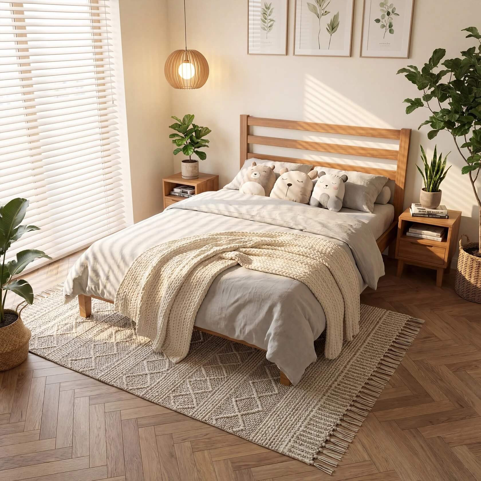 Basic Natural Solid Wood Platform Bed Frame with Headboard