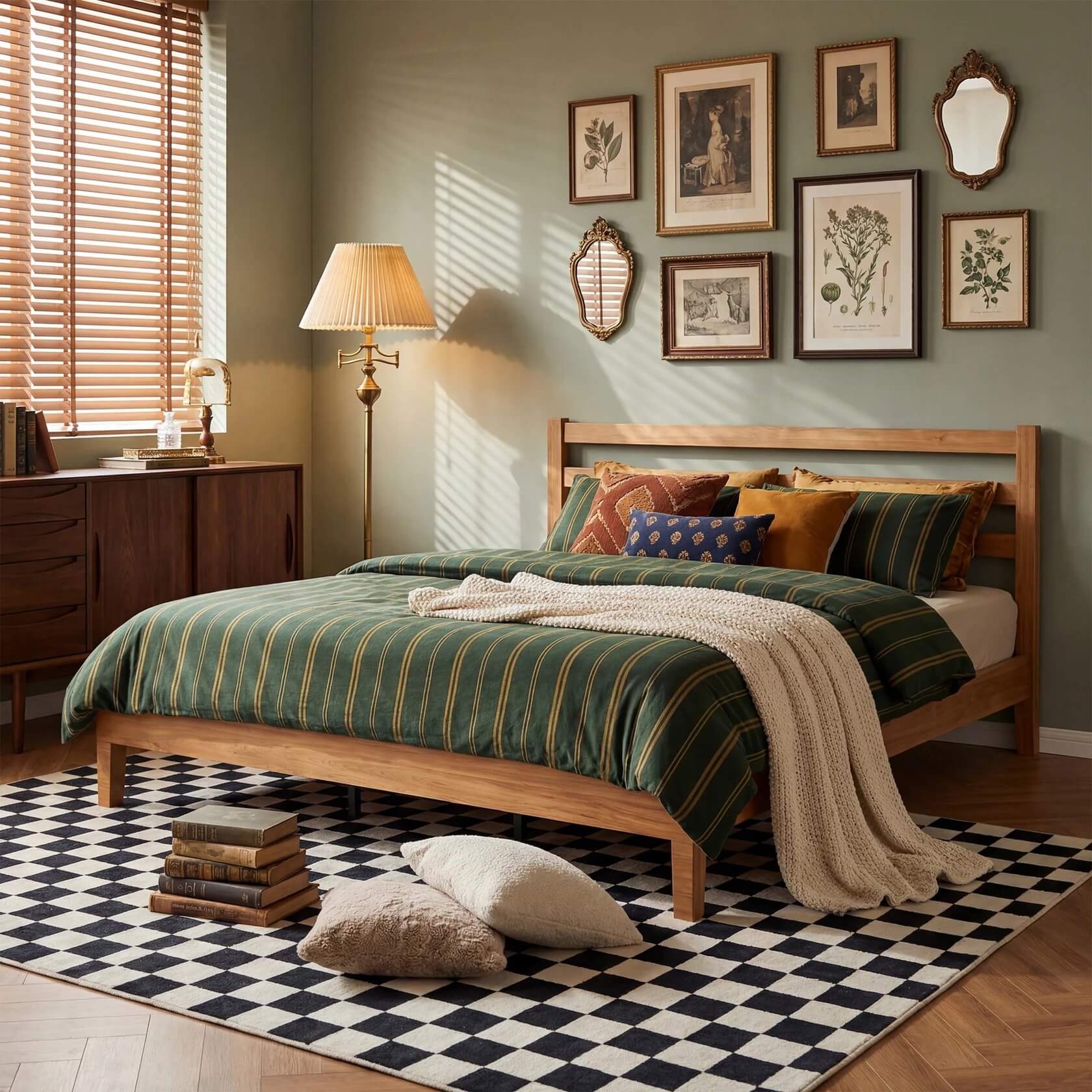 Basic Natural Solid Wood Platform Bed Frame with Headboard